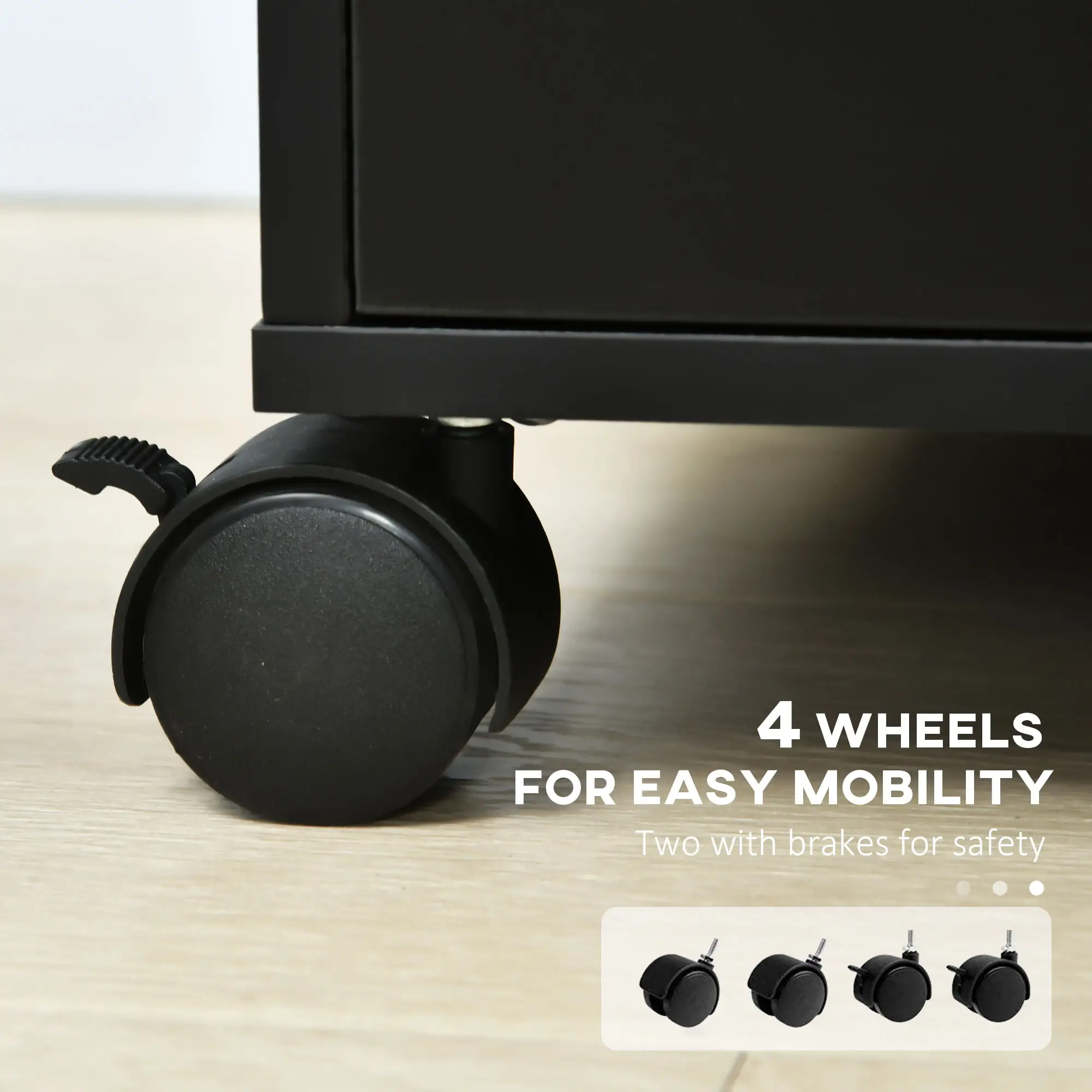 File Cabinet with 5 Drawer Wheels, 15.7" x 15.7" x 26.4", Black