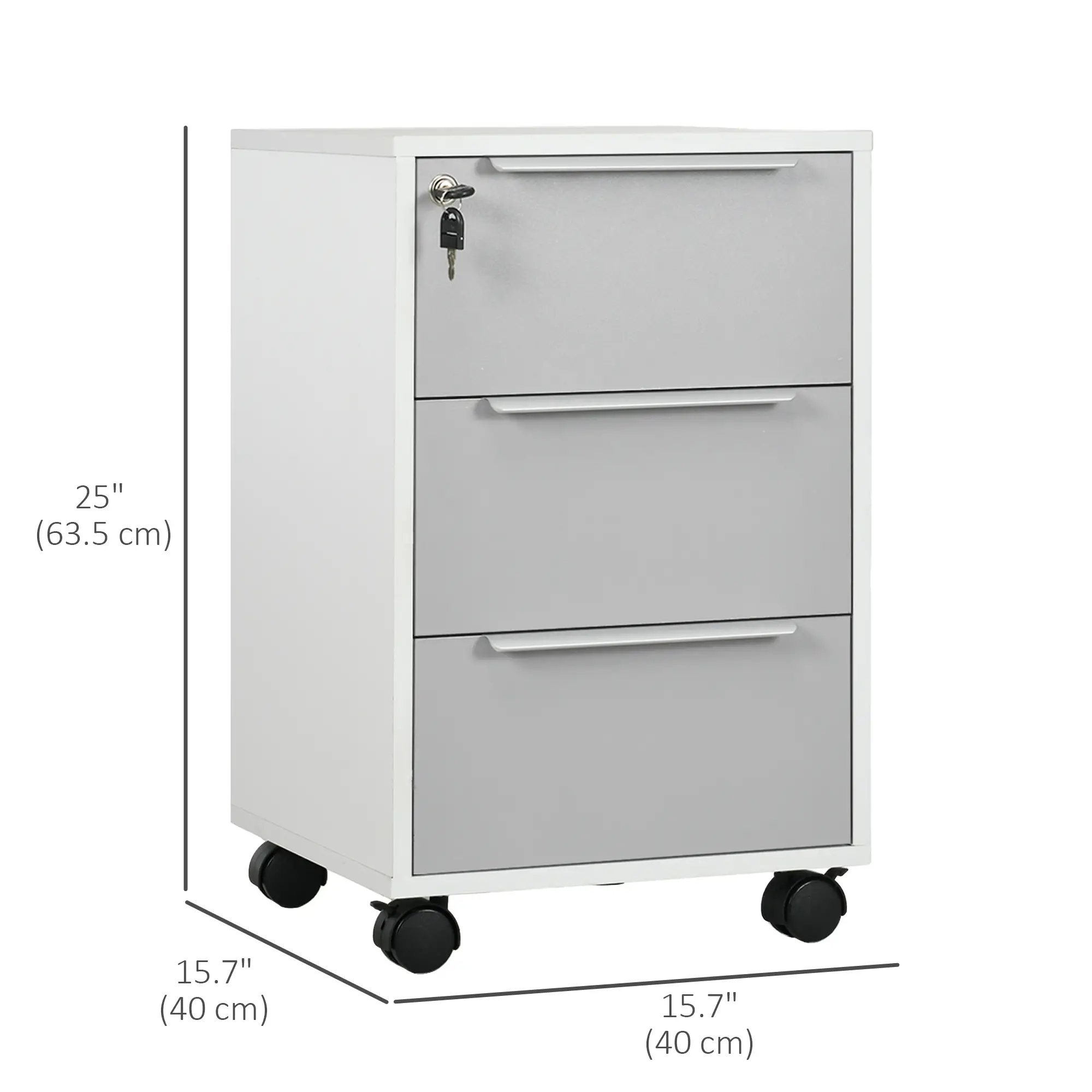 Vertical Filing Cabinet with Lock, 3 Drawer File Cabinet with Wheels, Home Office Organizer