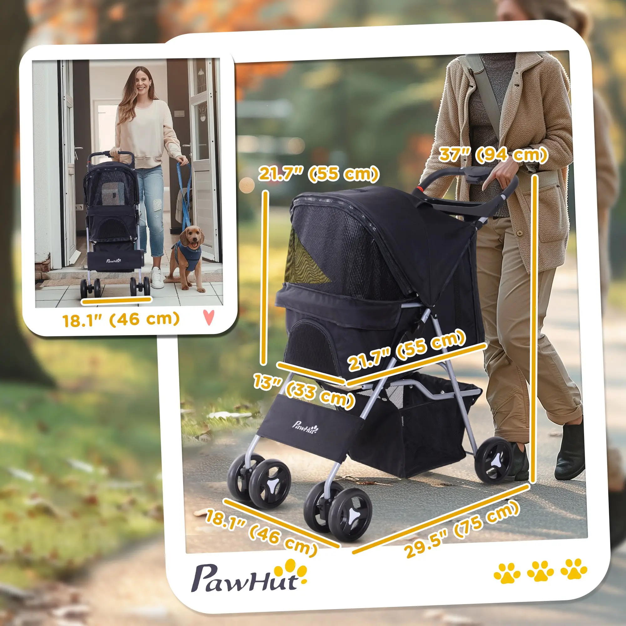 Dog Stroller, Foldable Pet Stroller for XS and Small Dogs and Cats, 4 Wheels Travel Carrier with Cup Holder