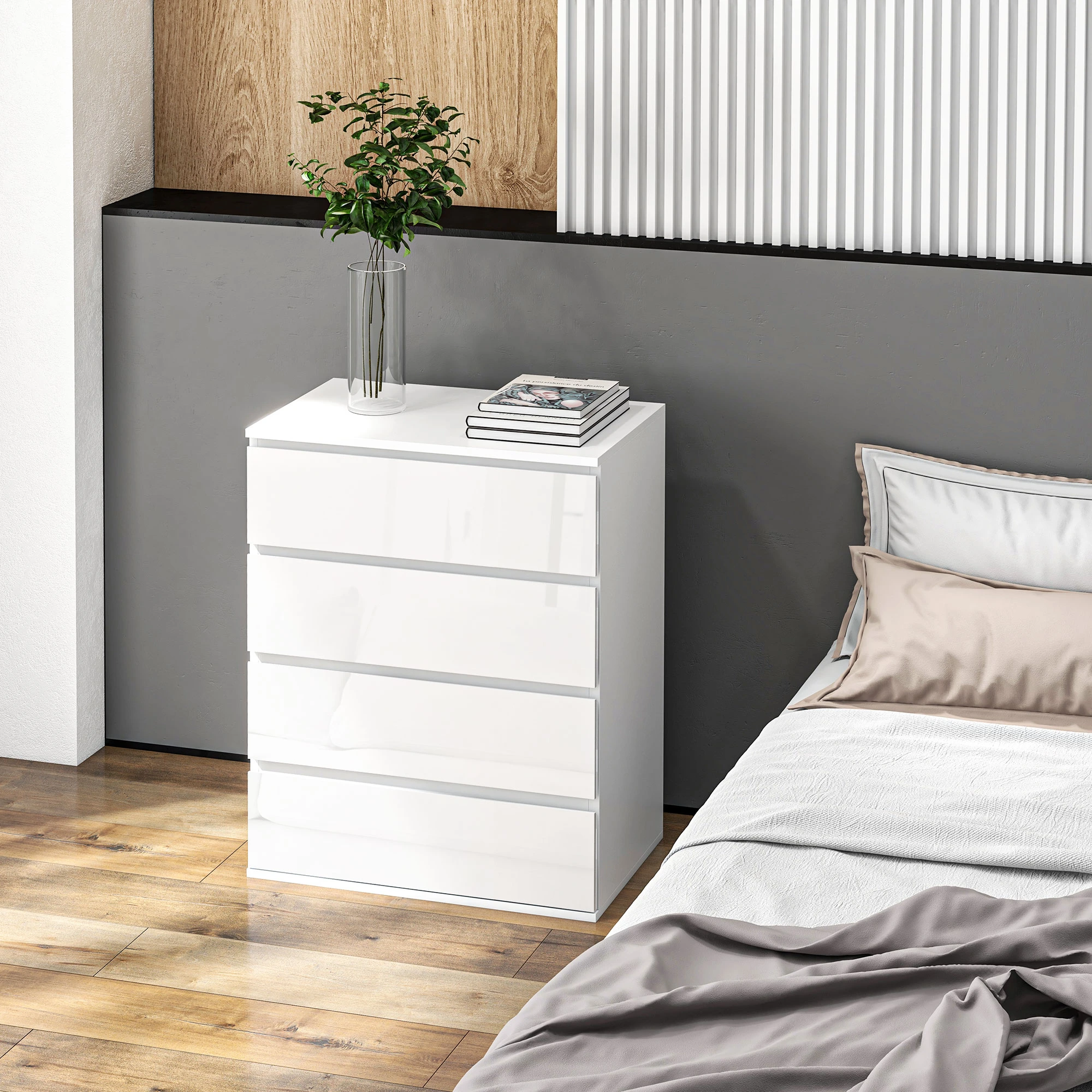 4 Drawer Cabinet, High Gloss Drawer Chest for Bedroom