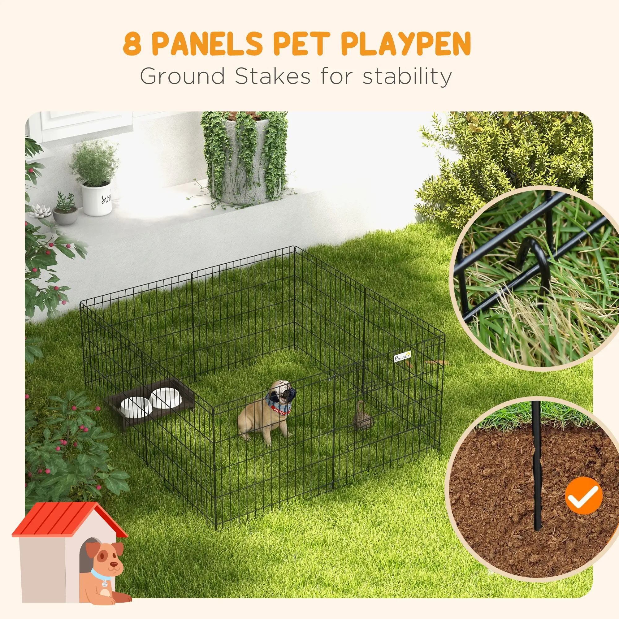 24 inch Foldable Metal Exercise Pet Playpen Yard Dog Puppy Kennel Cage 8 Panel