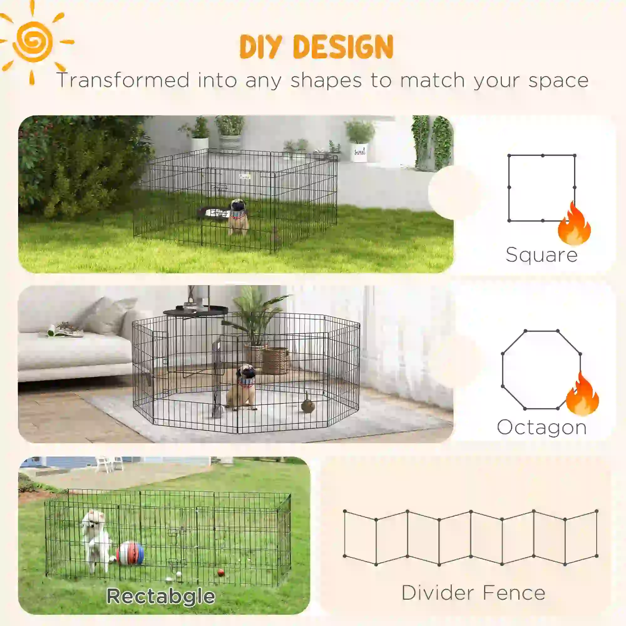 24 inch Foldable Metal Exercise Pet Playpen Yard Dog Puppy Kennel Cage 8 Panel