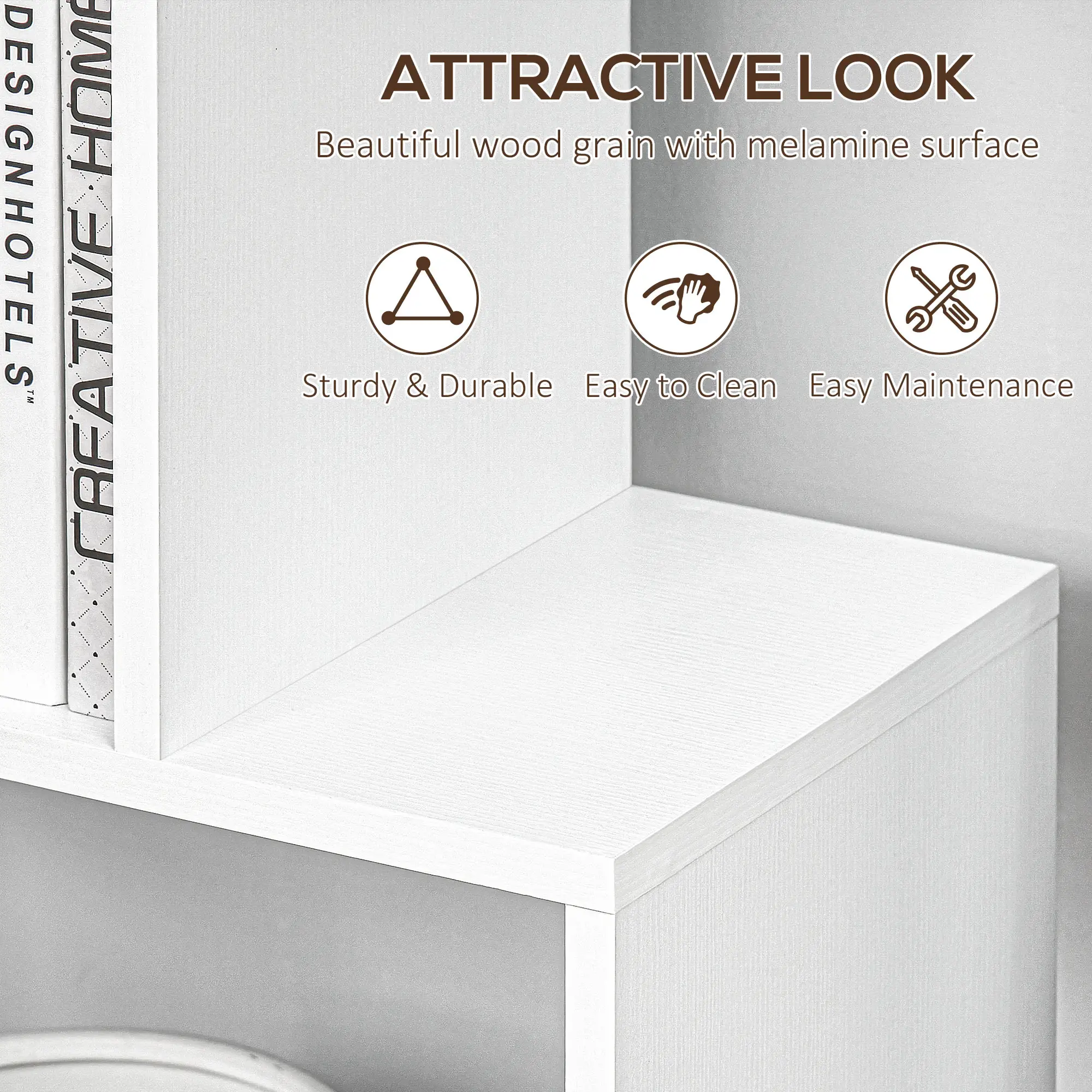 6-Tiers Geometric Wooden Bookcase, Storage Display Bookshelf, S-Shaped Unit Home Divider Office Furniture, White