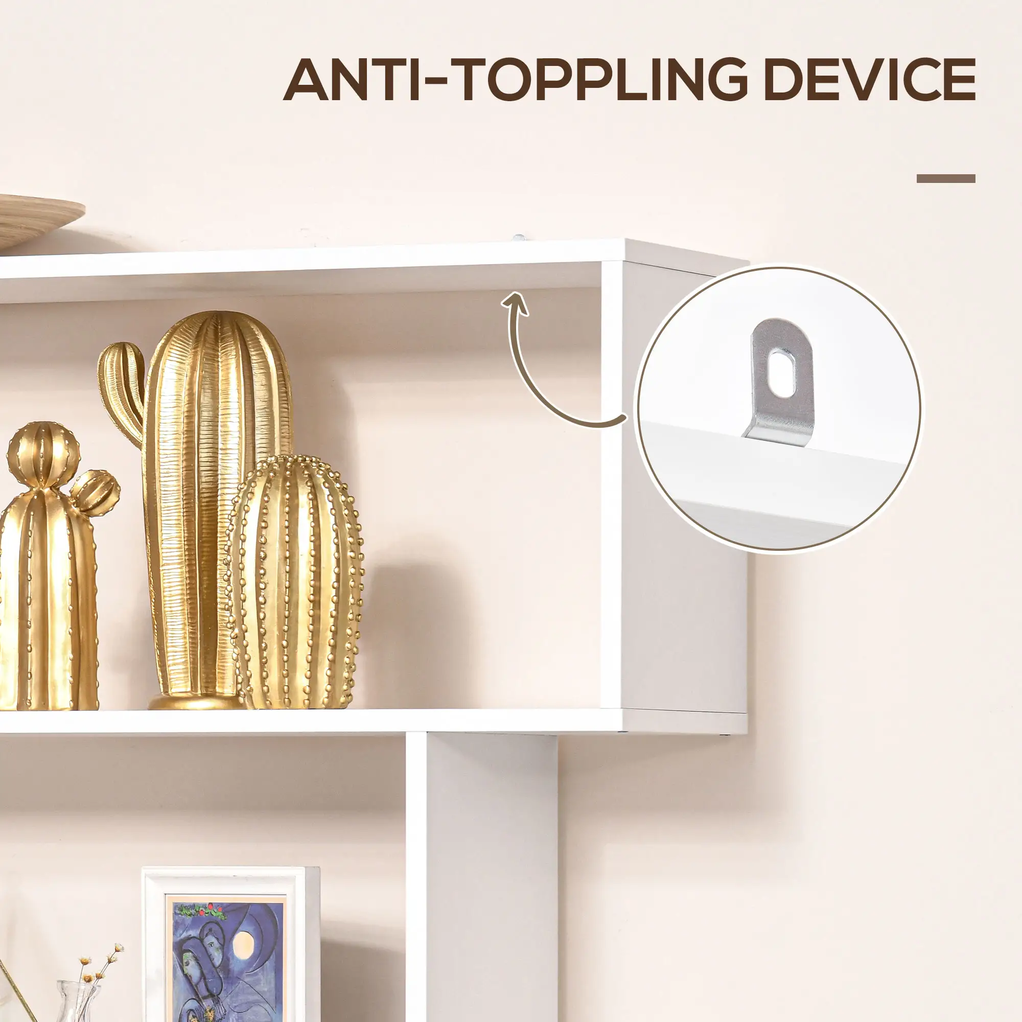 6-Tiers Geometric Wooden Bookcase, Storage Display Bookshelf, S-Shaped Unit Home Divider Office Furniture, White