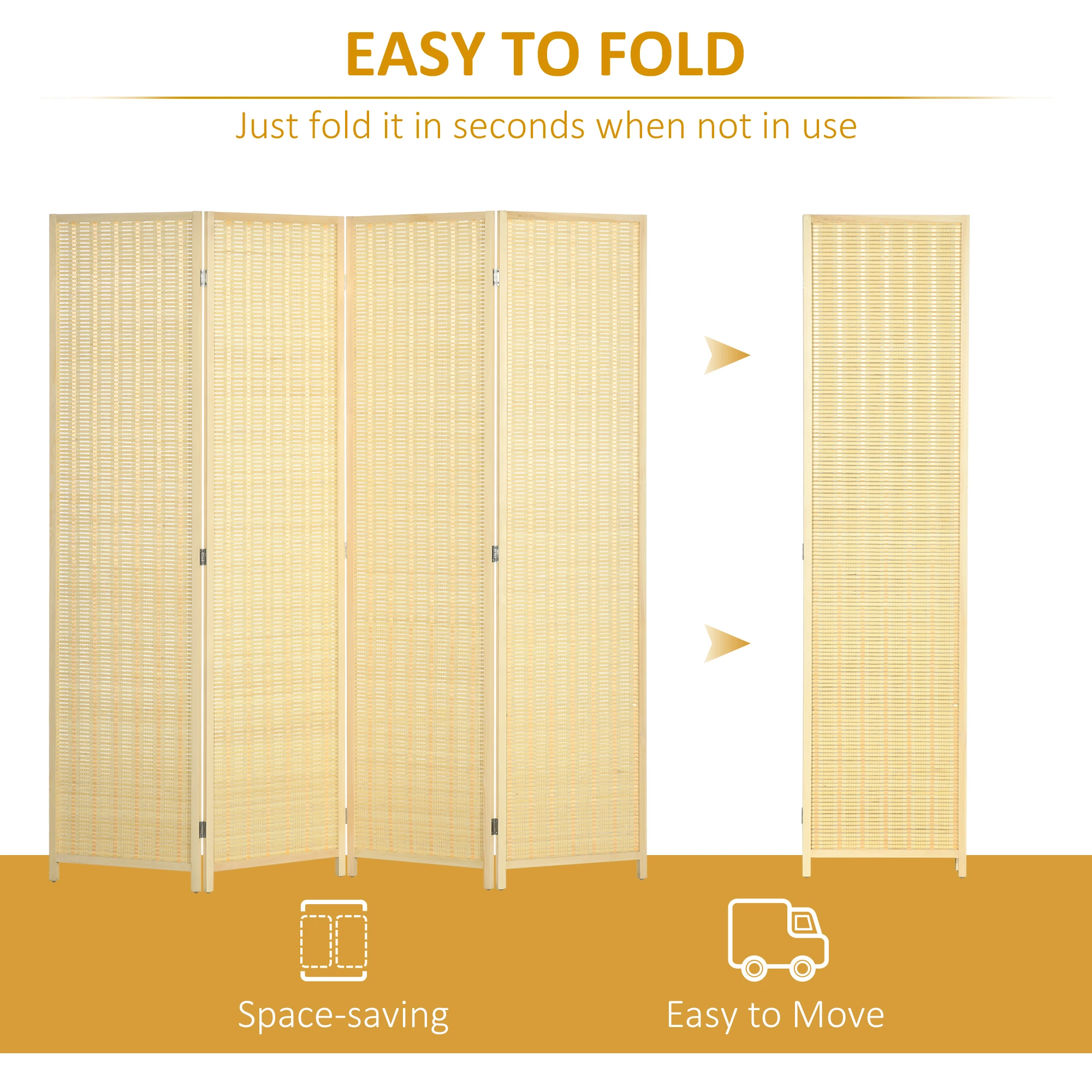Woven Bamboo Room Divider, 4 Panel Folding Indoor Privacy Screens for Home Office, Natural