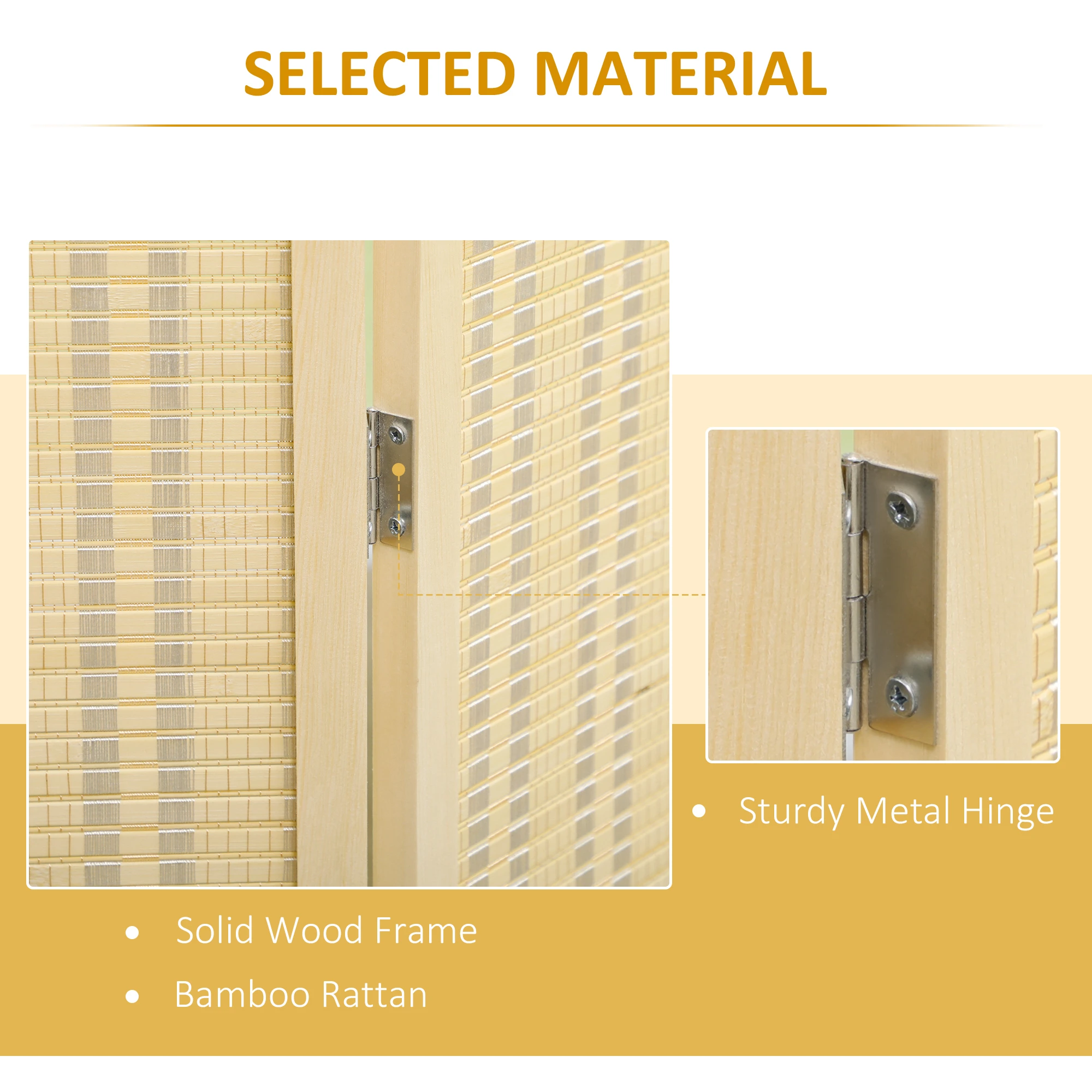 Woven Bamboo Room Divider, 4 Panel Folding Indoor Privacy Screens for Home Office, Natural