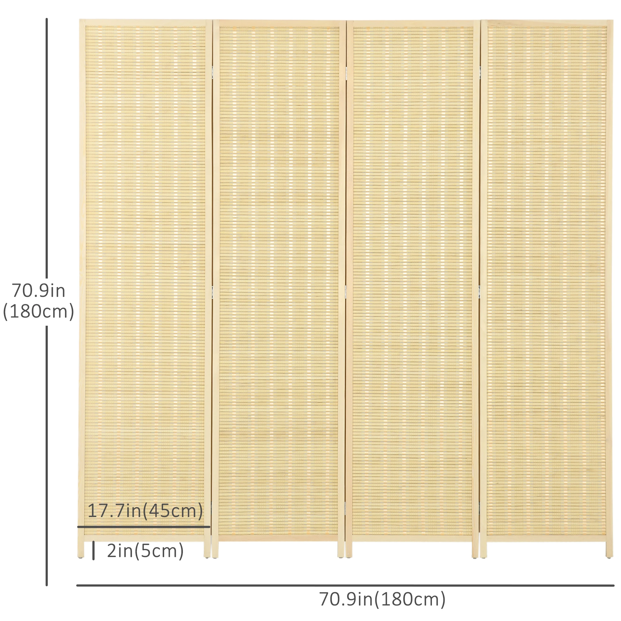 Woven Bamboo Room Divider, 4 Panel Folding Indoor Privacy Screens for Home Office, Natural