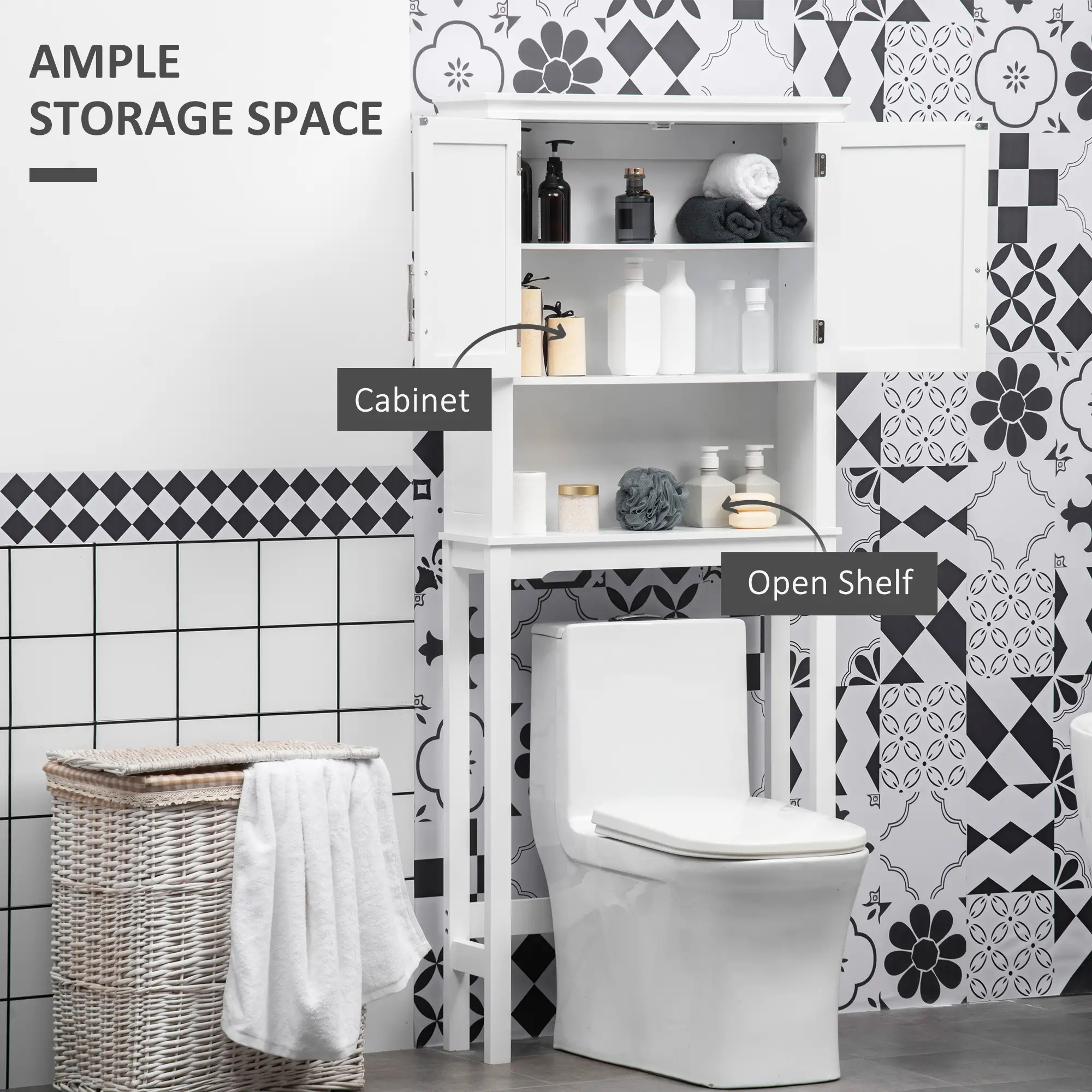 Over the Toilet Storage, Bathroom Cabinets Over Toilet, Cabinet Above Toilet with Doors and Shelves