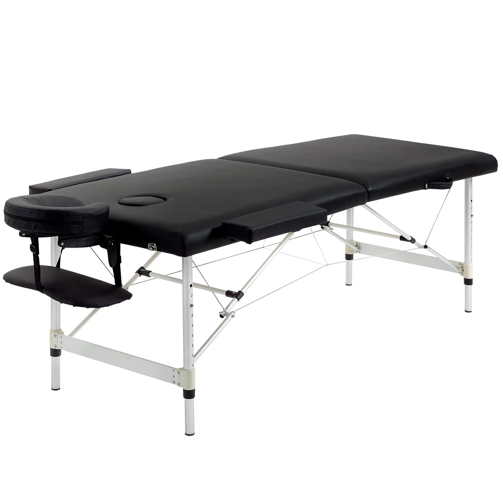 73" 2 Section Foldable Massage Table Professional Salon SPA Facial Couch Tatoo Bed with Carry Bag Black