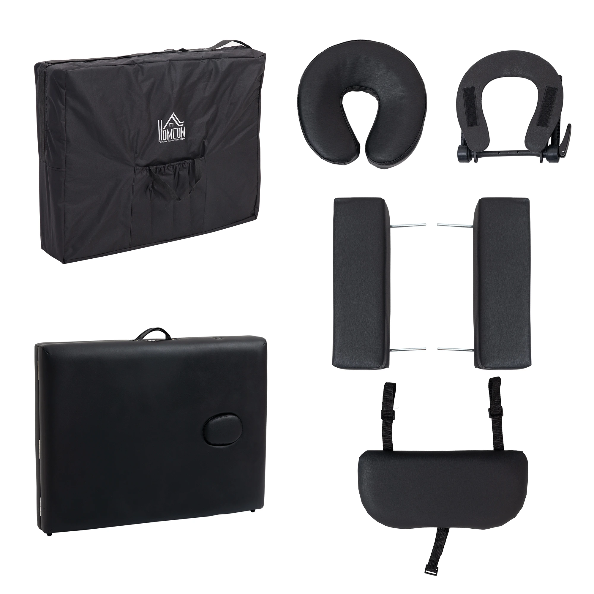 73" 2 Section Foldable Massage Table Professional Salon SPA Facial Couch Tatoo Bed with Carry Bag Black