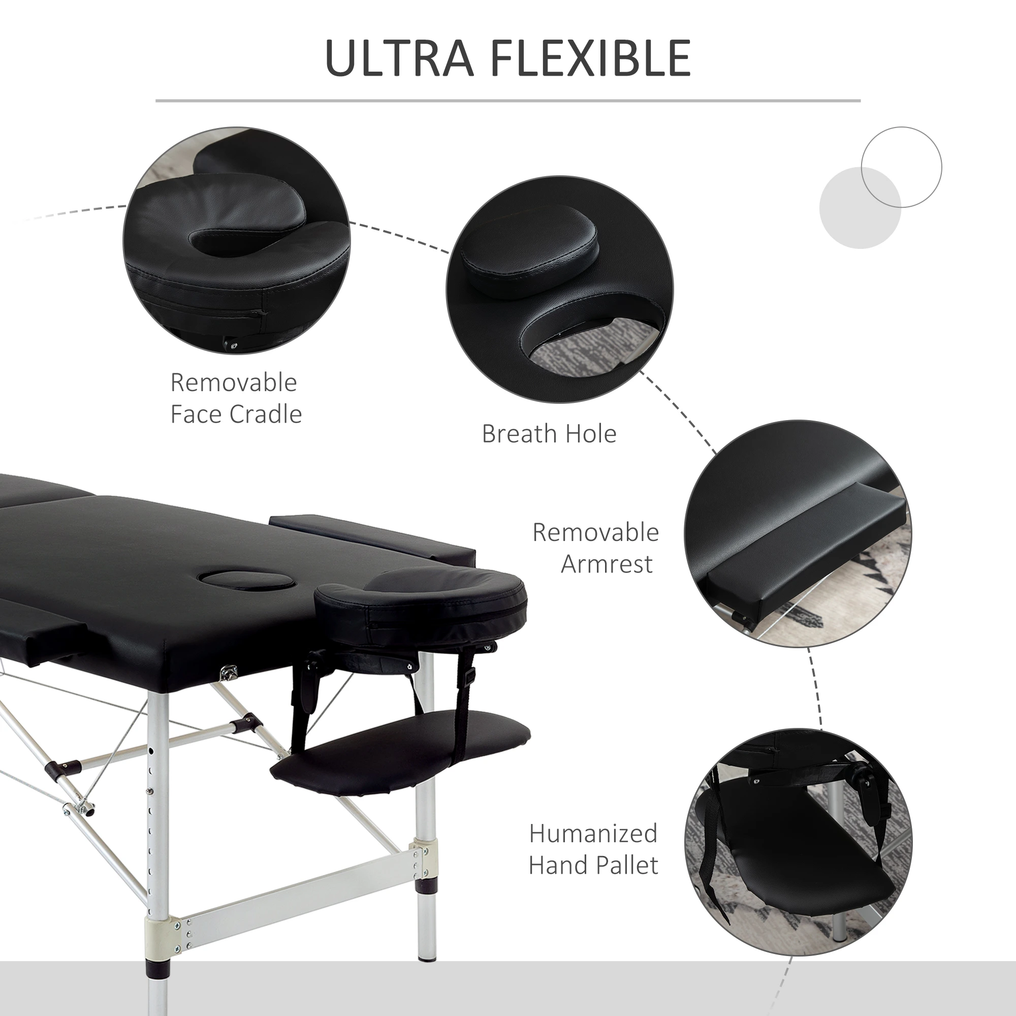 73" 2 Section Foldable Massage Table Professional Salon SPA Facial Couch Tatoo Bed with Carry Bag Black