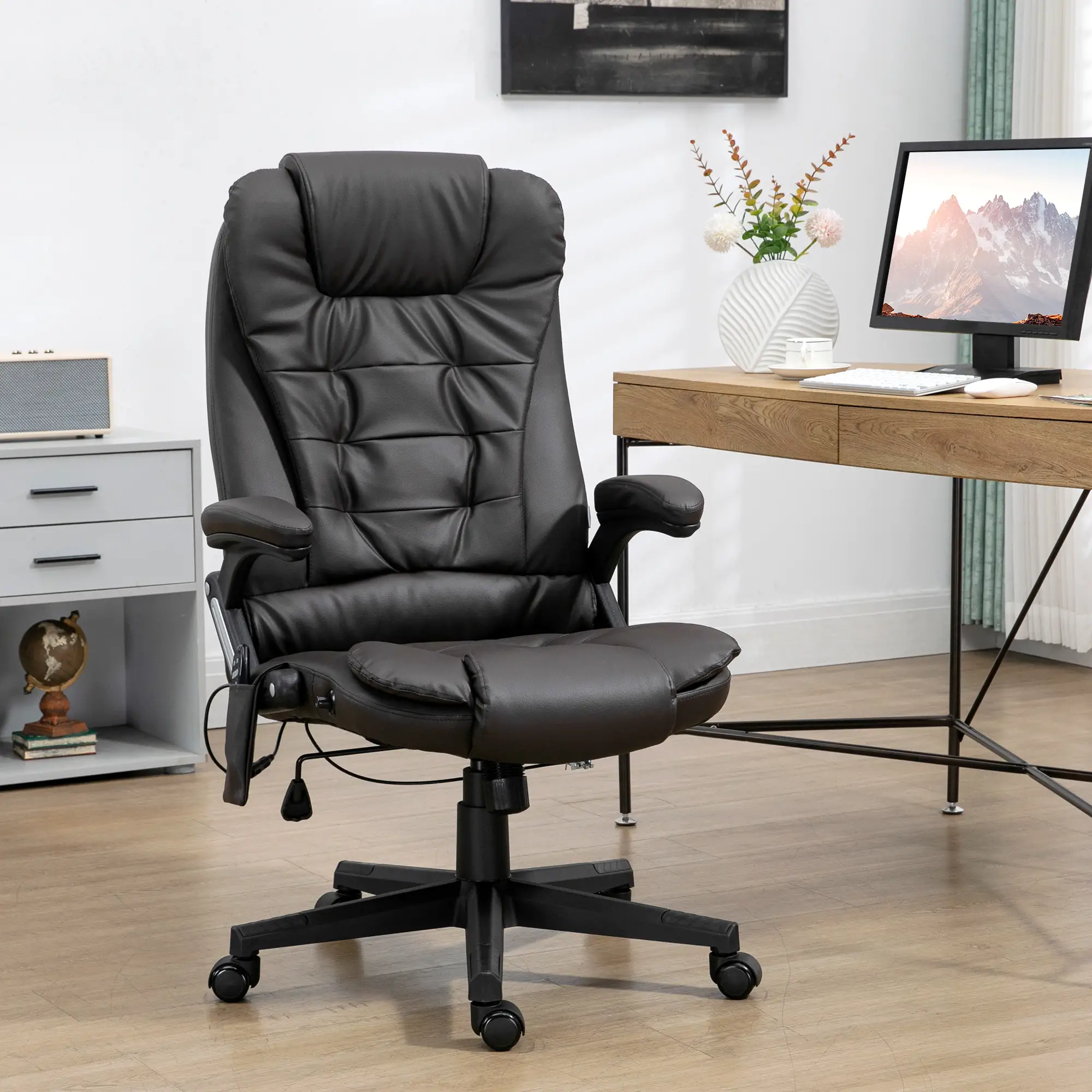 Office Chair Heated Ergonomic Massage Swivel Vibrating High Back Faux Leather Executive Chair Office