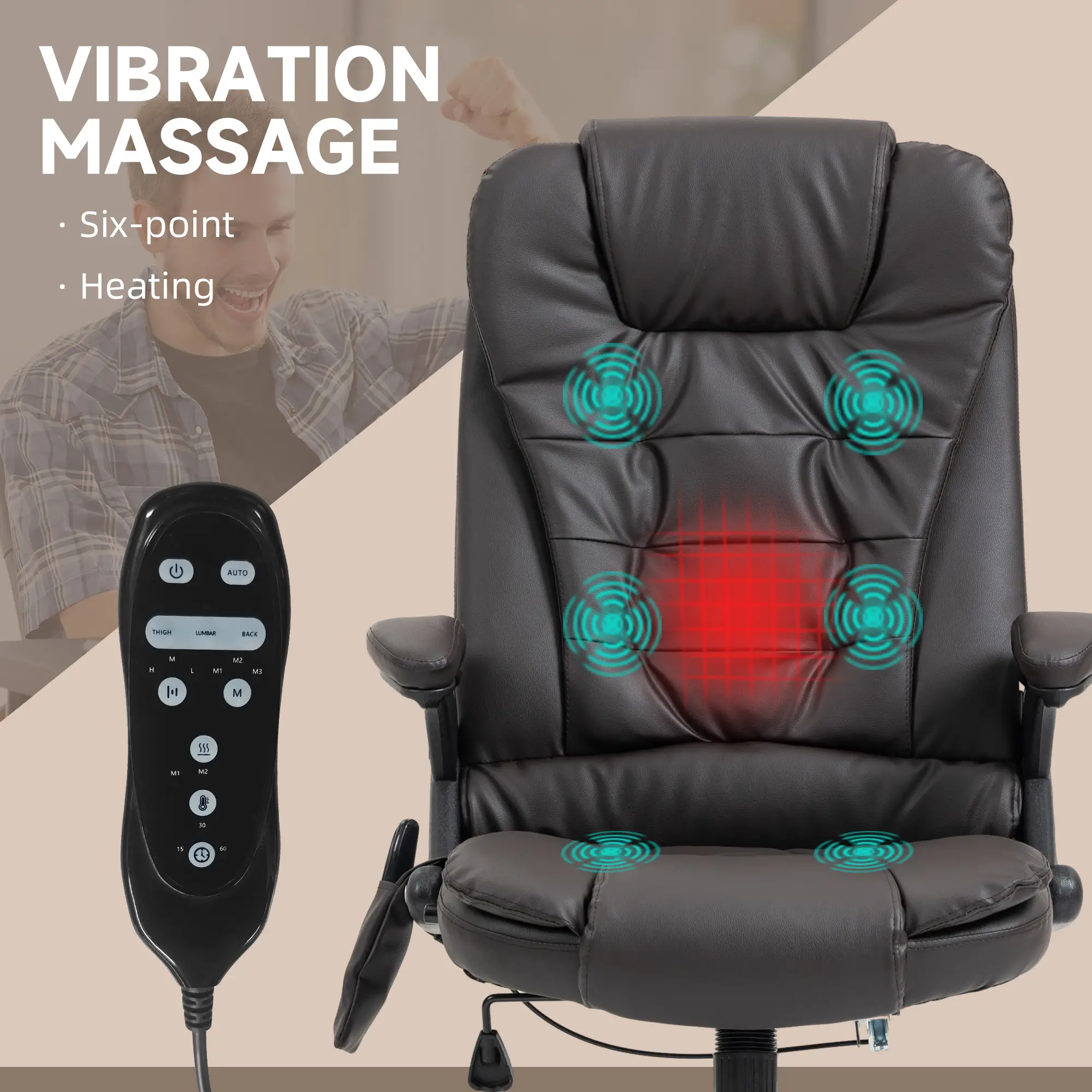 Office Chair Heated Ergonomic Massage Swivel Vibrating High Back Faux Leather Executive Chair Office