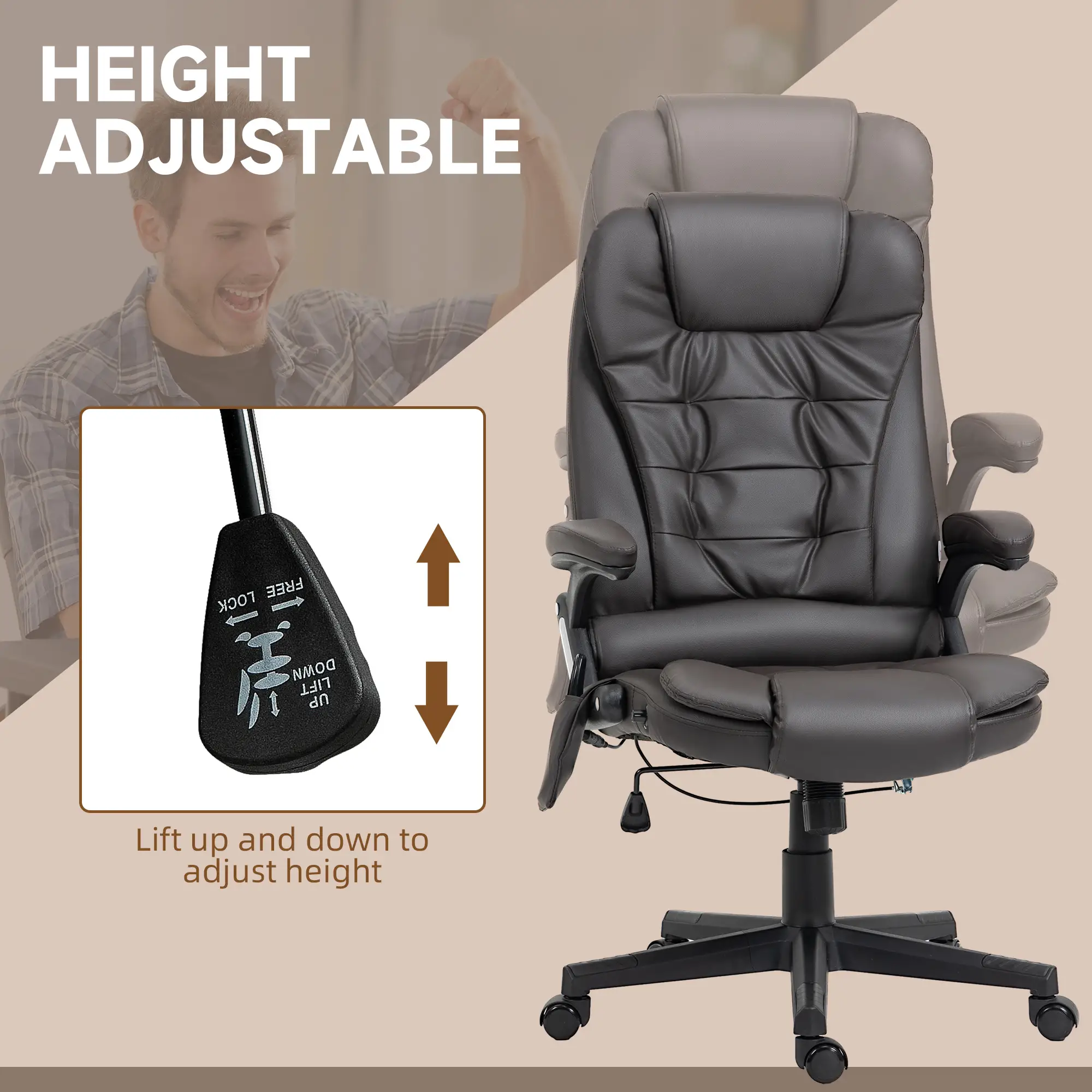 Office Chair Heated Ergonomic Massage Swivel Vibrating High Back Faux Leather Executive Chair Office