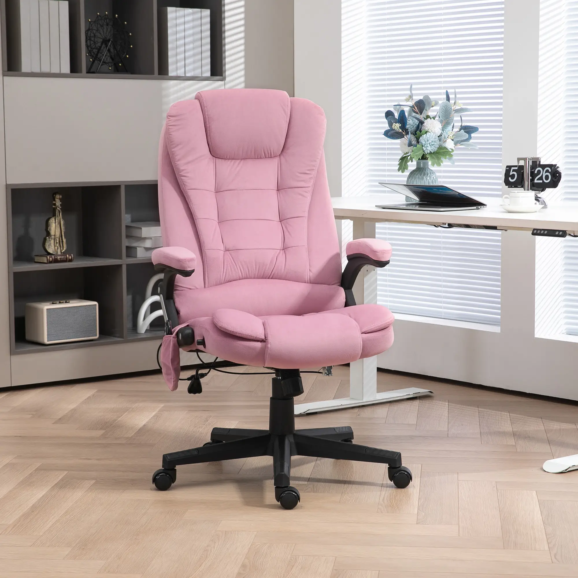  6 Point Vibrating Massage Office Chair High Back Executive Chair with Reclining Back, Swivel Wheels, Pink