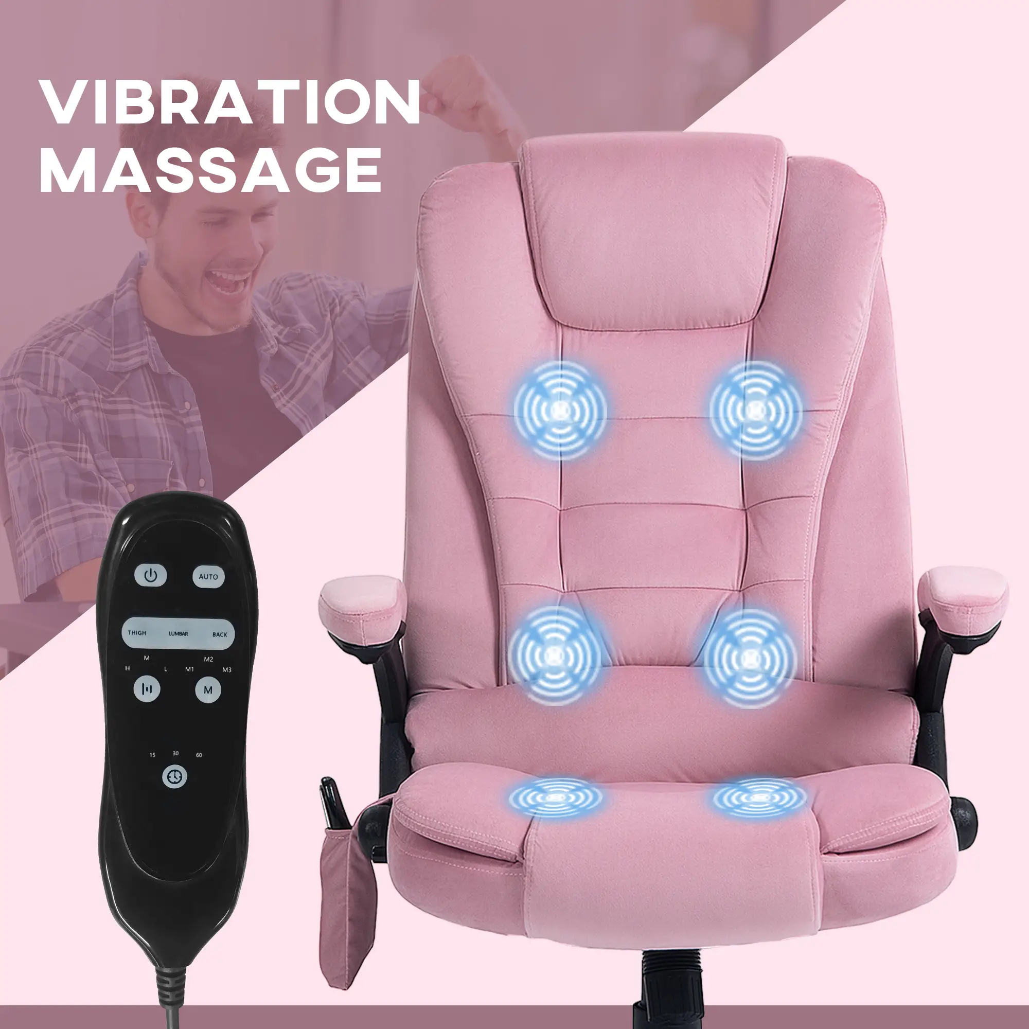 6 Point Vibrating Massage Office Chair High Back Executive Chair with Reclining Back, Swivel Wheels, Pink