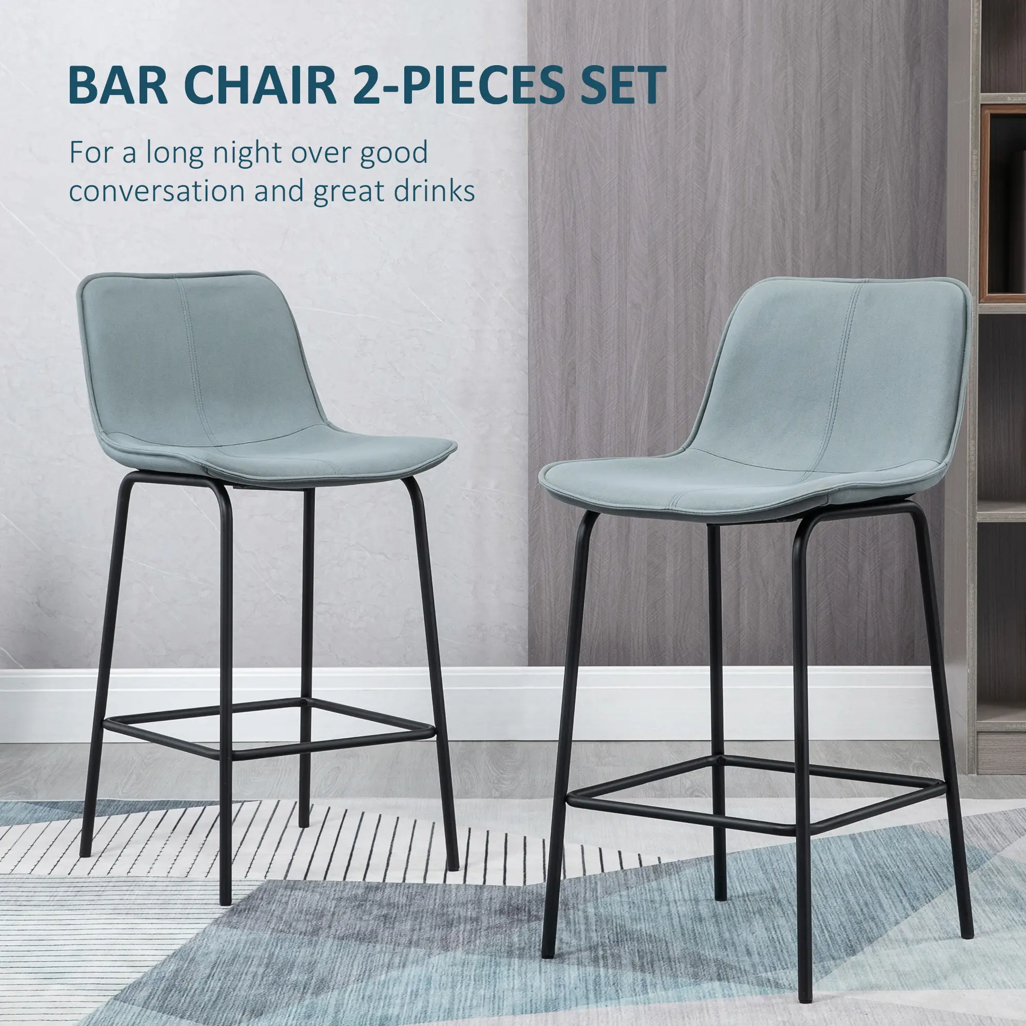 Bar Stools Set of 2, Upholstered Counter Height Bar Chair with Steel Legs
