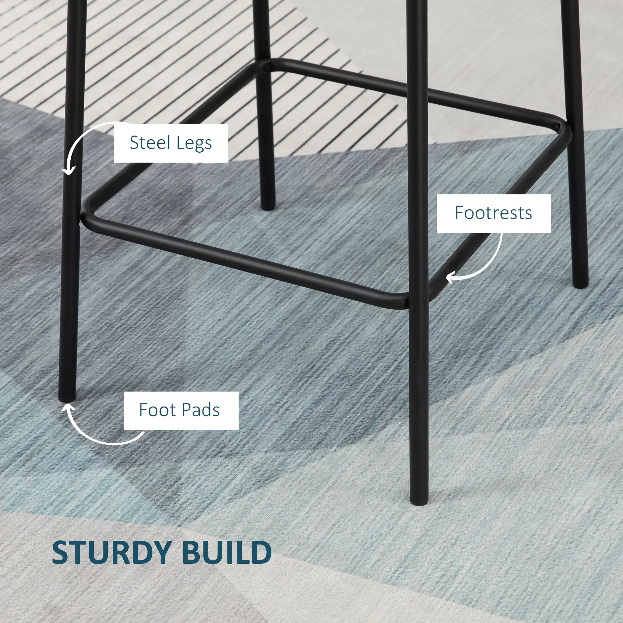 Bar Stools Set of 2, Upholstered Counter Height Bar Chair with Steel Legs