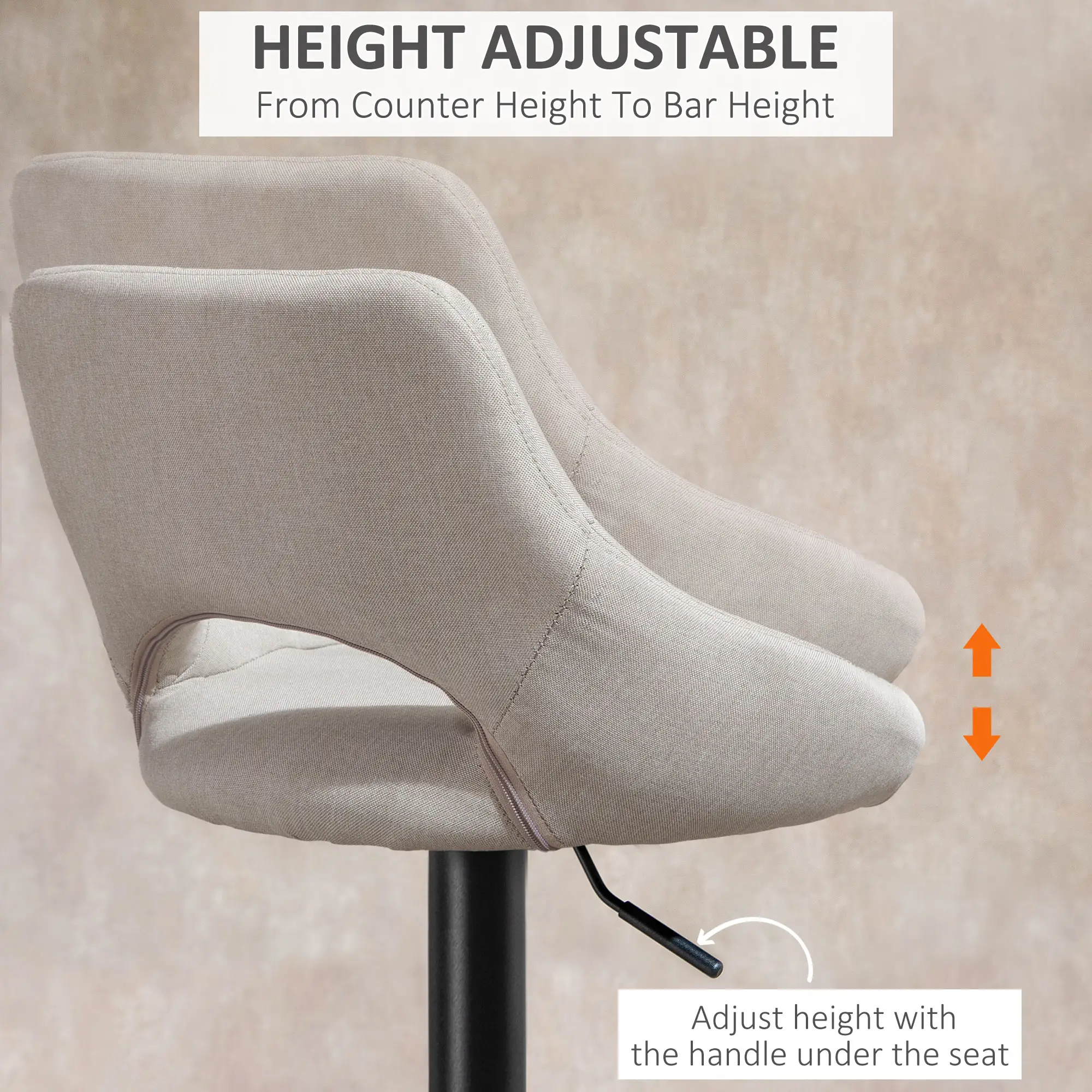 Bar Stools Set of 2, Swivel Counter Height Barstools with Adjustable Height, Linen Upholstered Bar Chairs with Round Metal Base and Footrest