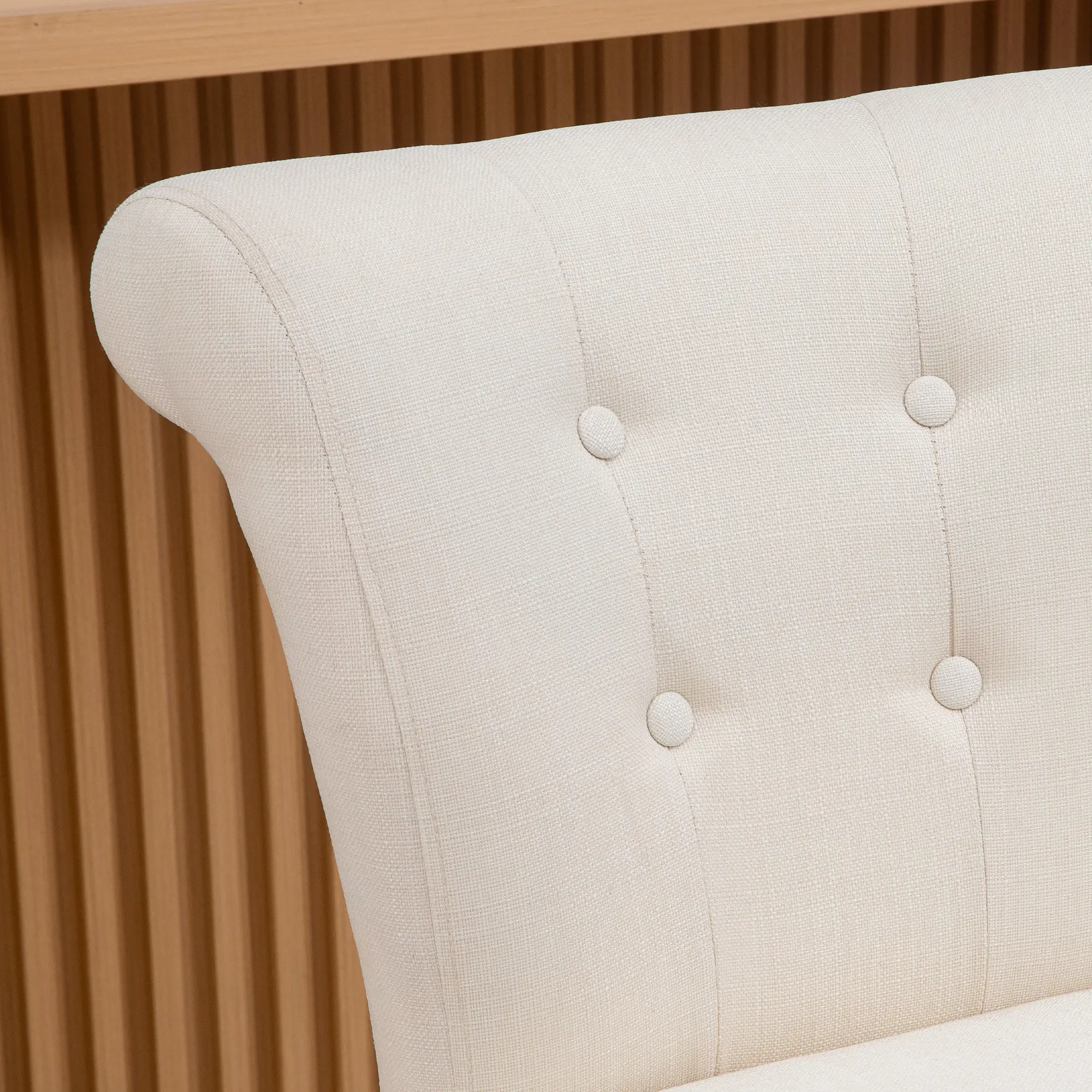 Bar Stools Set of 2, Upholstered Counter Height Stools with Button Tufted Back, Wood Legs and Footrest, Cream White