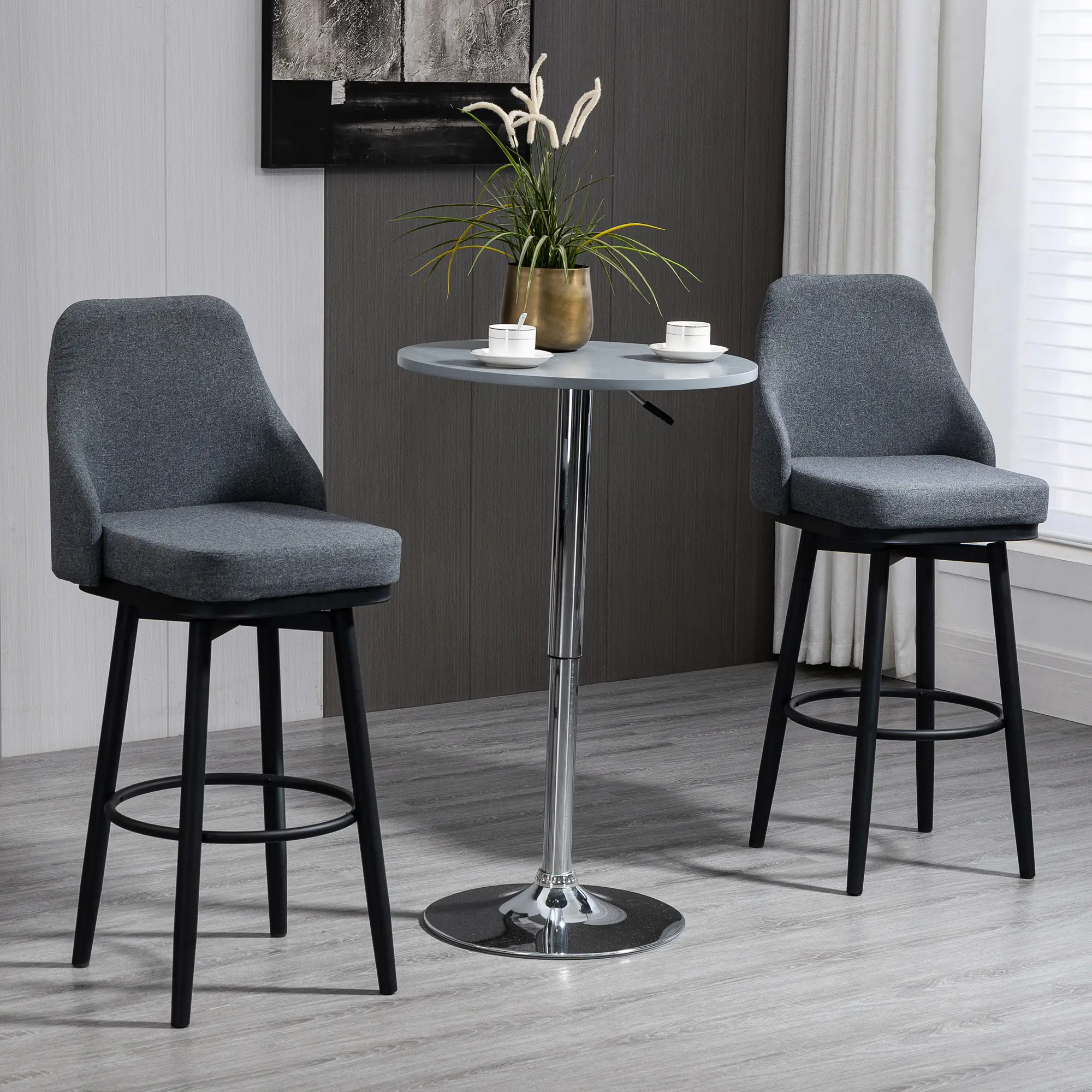 Extra Tall Bar Stools Set of 2, Modern 360° Swivel Barstools, Dining Room Chairs with Steel Legs Footrest, Charcoal Grey