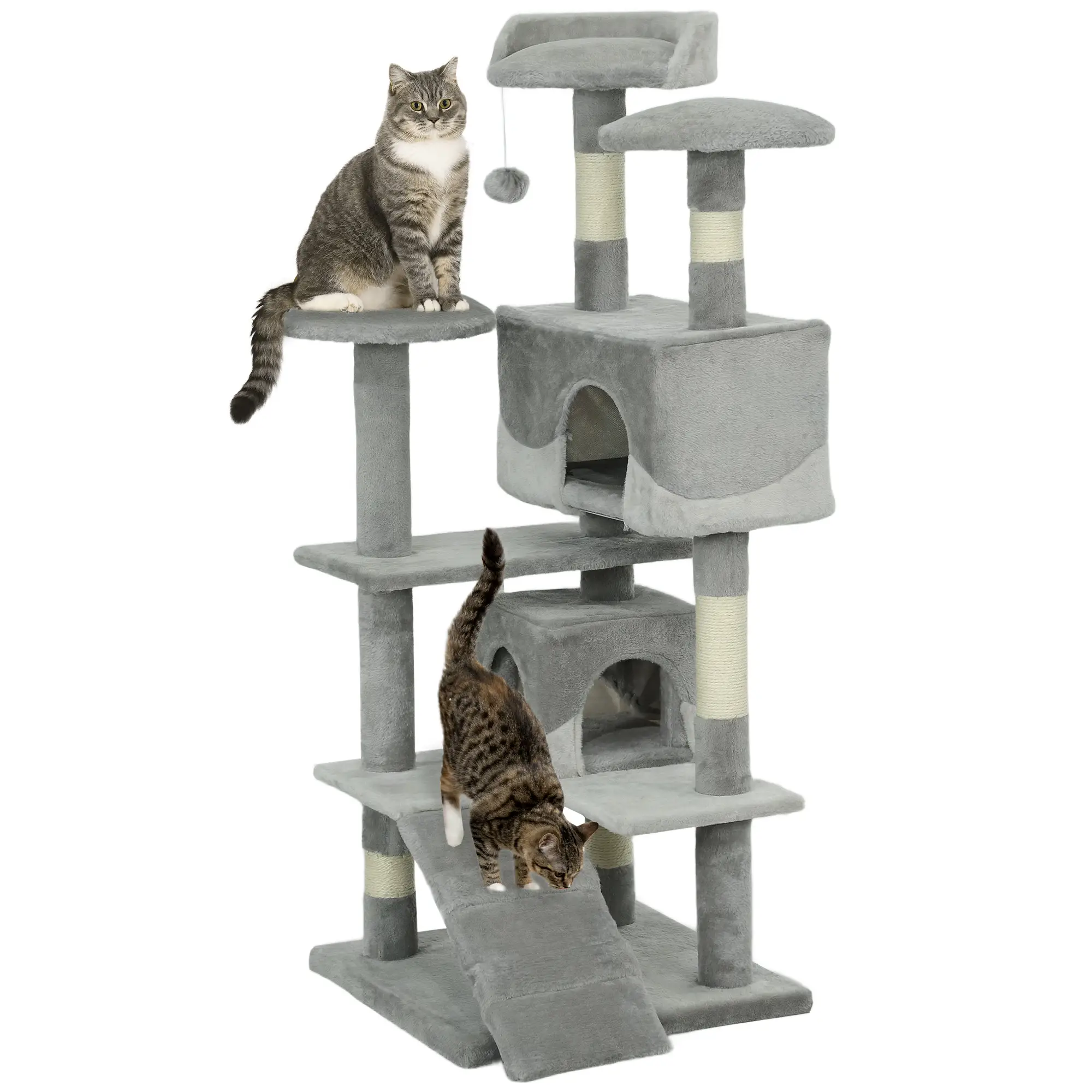 53" Cat Tree Scratching Large Kitten Play House Multi-Level Activity Center Pet Furniture, Grey
