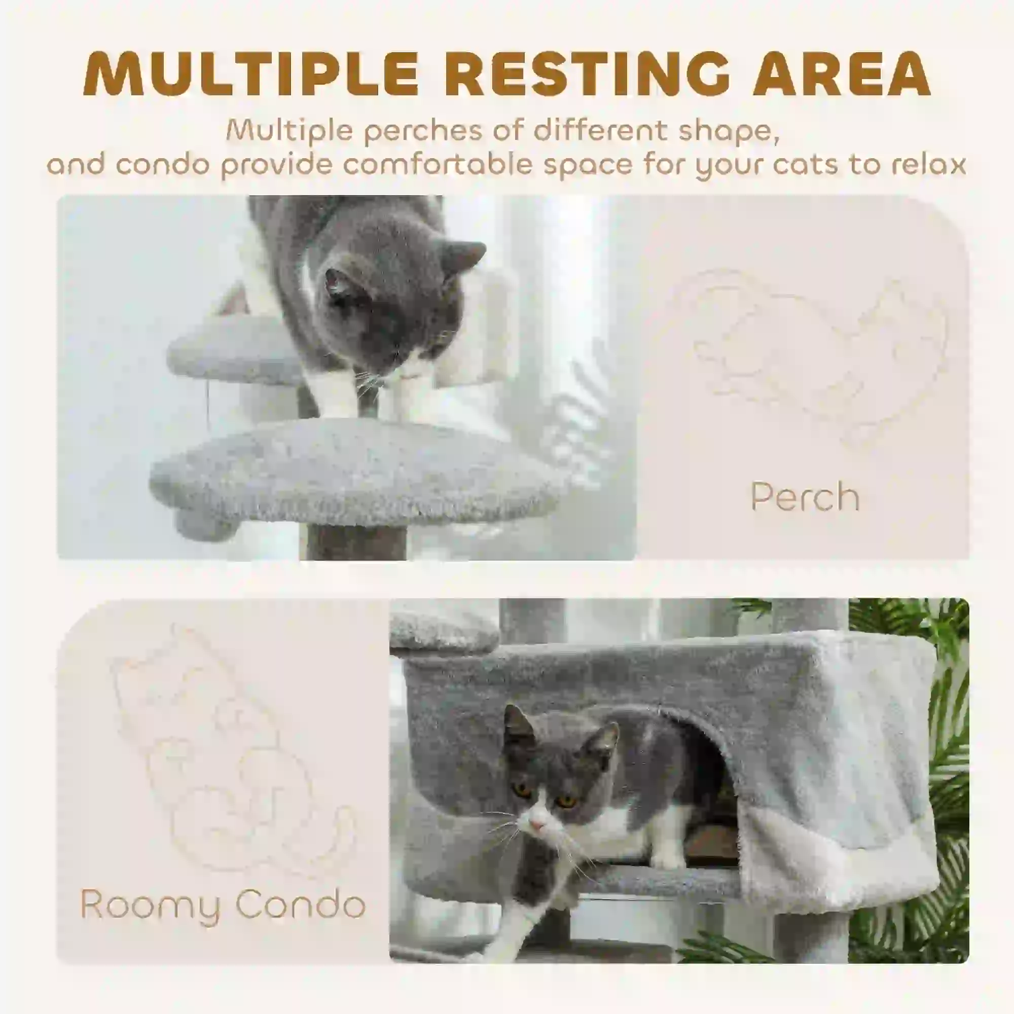 53" Cat Tree Scratching Large Kitten Play House Multi-Level Activity Center Pet Furniture, Grey