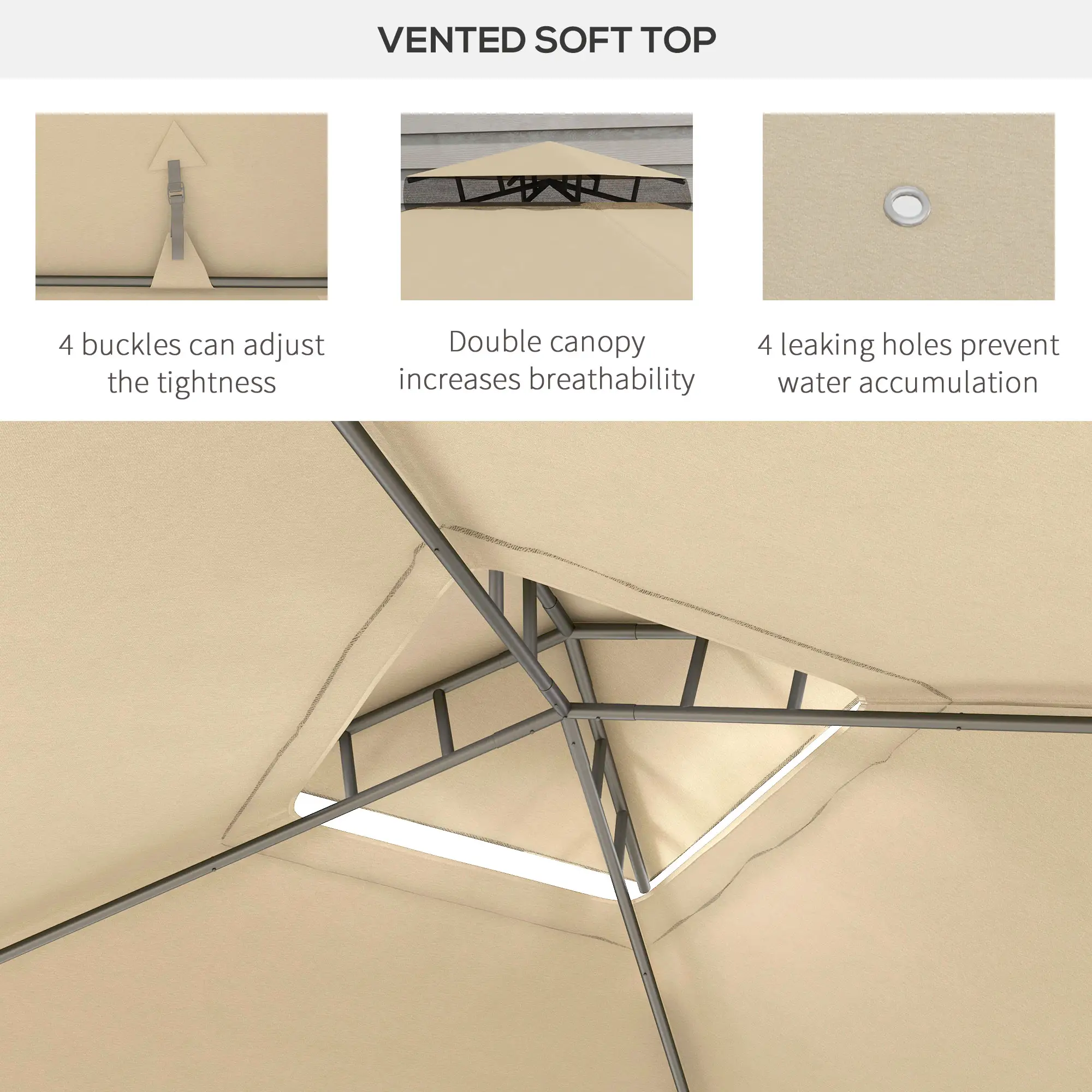 12' x 10' Patio Gazebo Outdoor Pavilion 2 Tire Roof Canopy Shelter Garden, Steel Frame w/ Mosquito Netting, Taupe