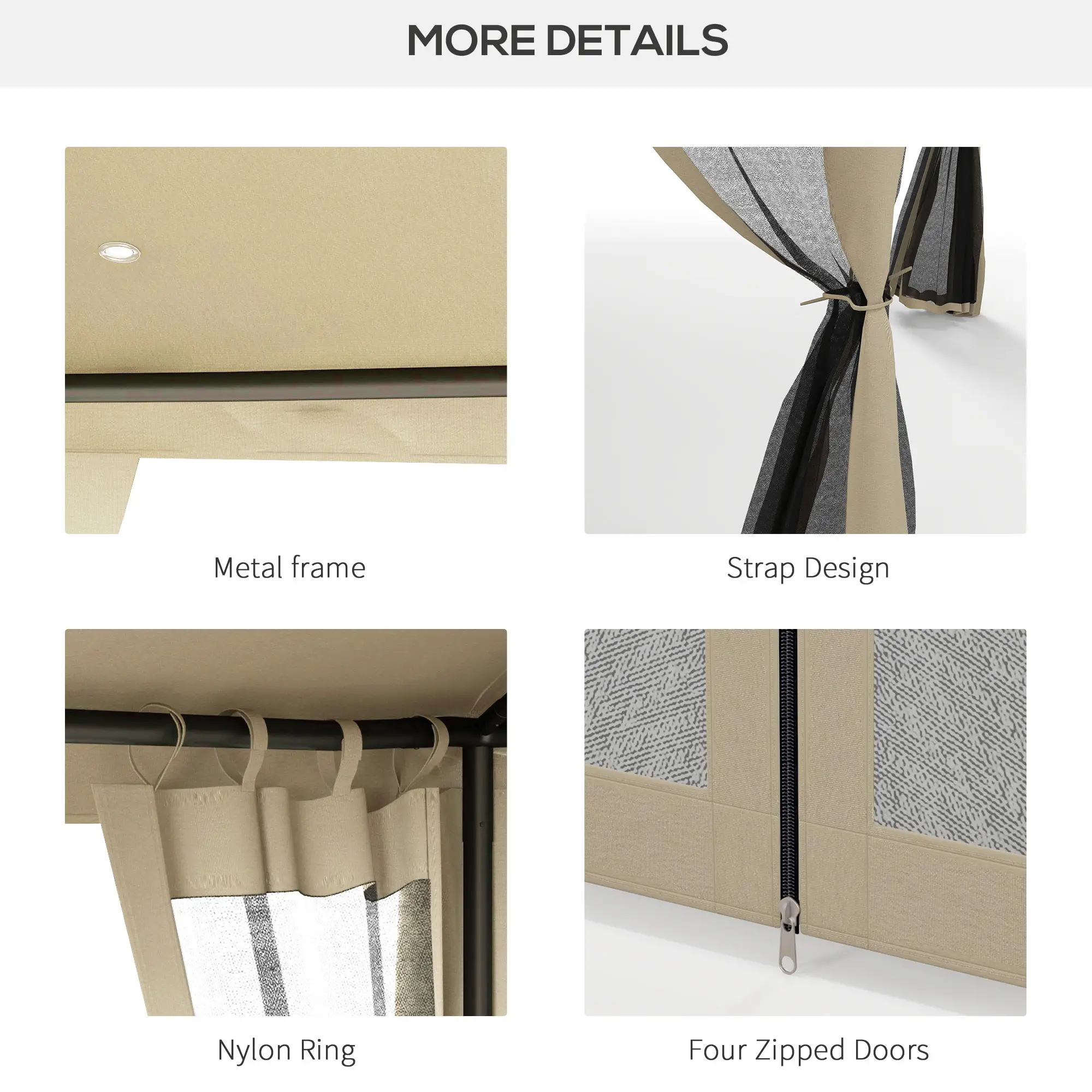 12' x 10' Patio Gazebo Outdoor Pavilion 2 Tire Roof Canopy Shelter Garden, Steel Frame w/ Mosquito Netting, Taupe