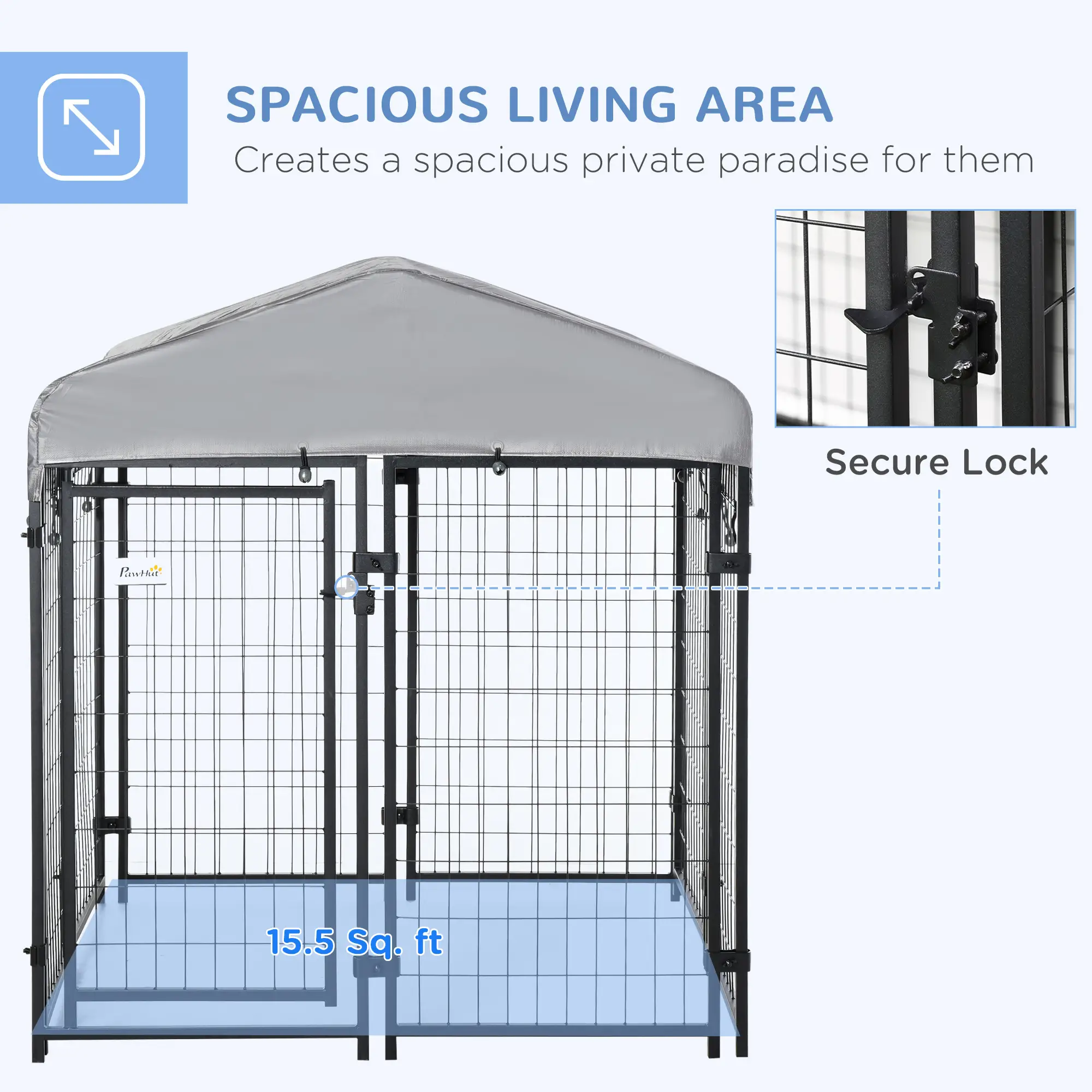 4' x 4' x 4.5' Large Outdoor Dog Kennel Run Steel Fence with UV-Resistant Oxford Cloth Roof & Secure Lock