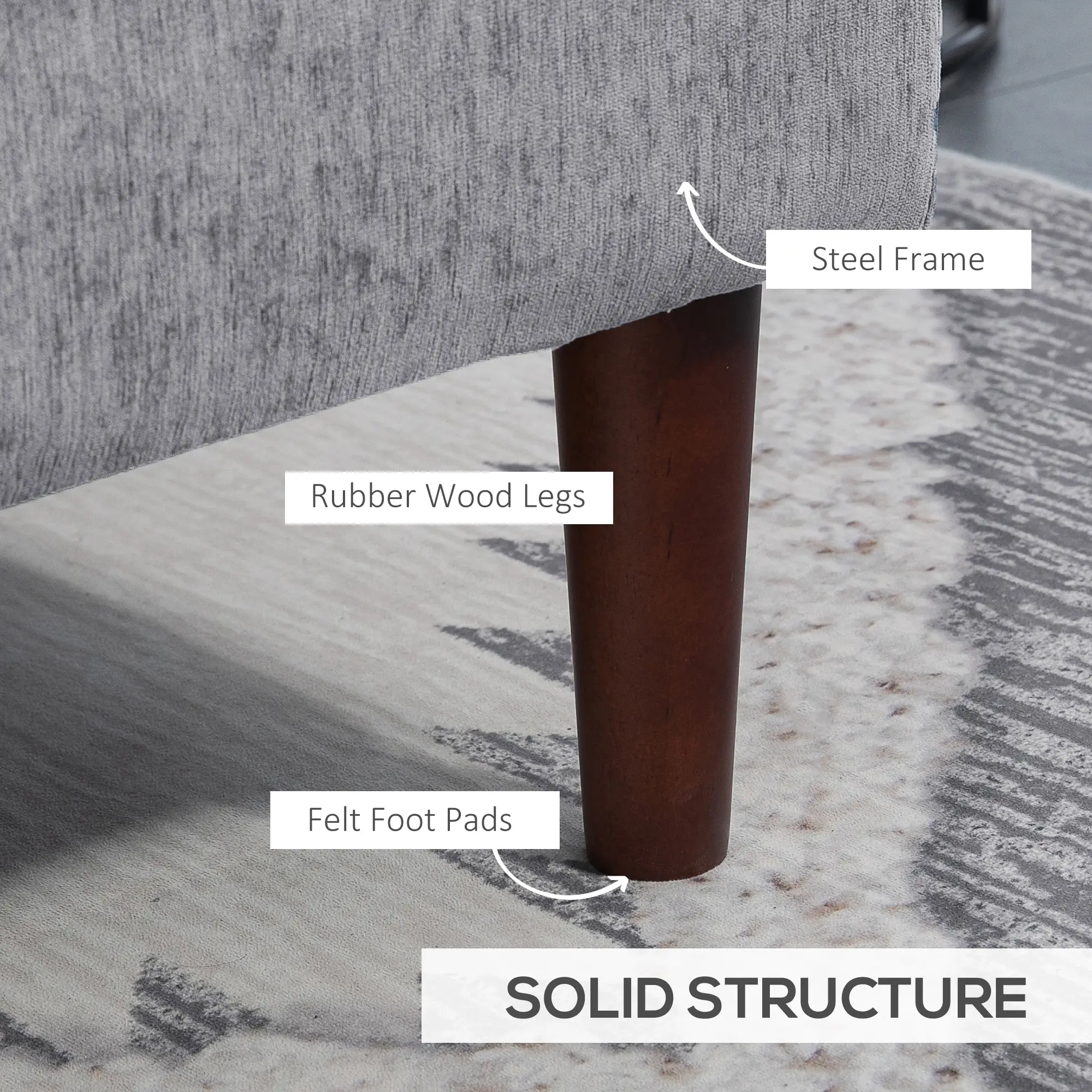 Modern Corner Couch with Right Chaise Lounge, Tufted 3-Seater Sofa with Wooden Legs