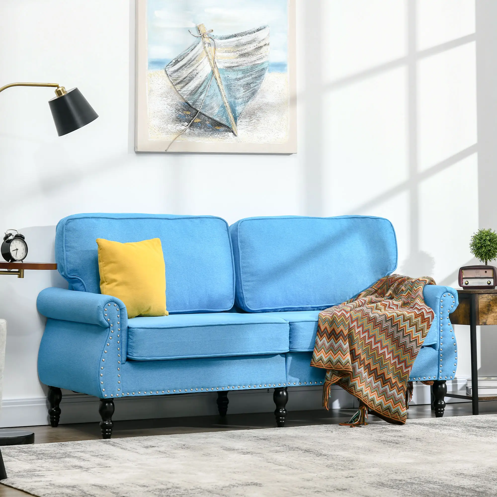 Traditional Style Double Sofa with Sponge Padding and Rubber Wood Leg, 2 Seater Nail Head Accent Loveseat for Living Room