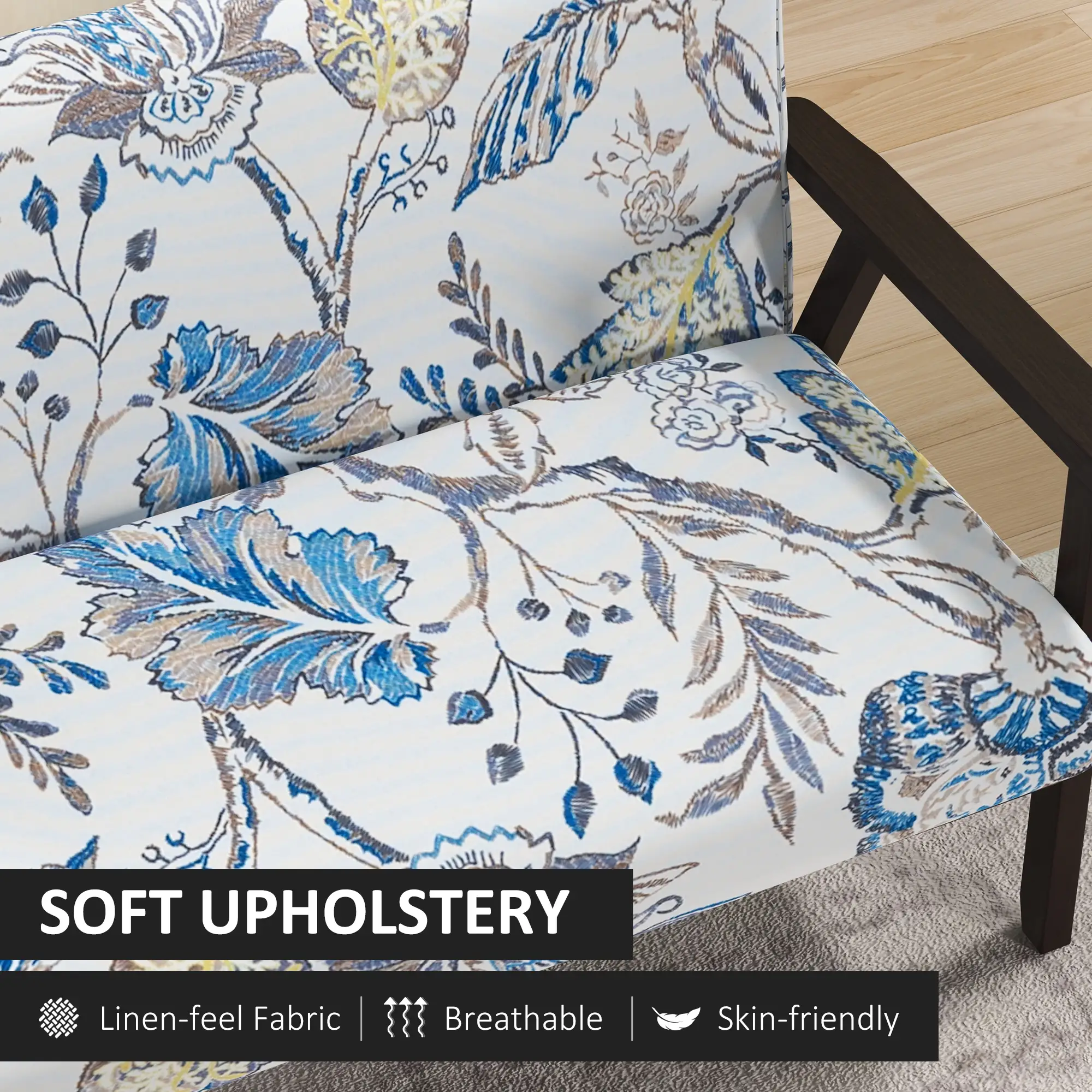 Compact Loveseat Sofa Couch Linen Fabric Double Seat Sofa with Rubber Wood Legs