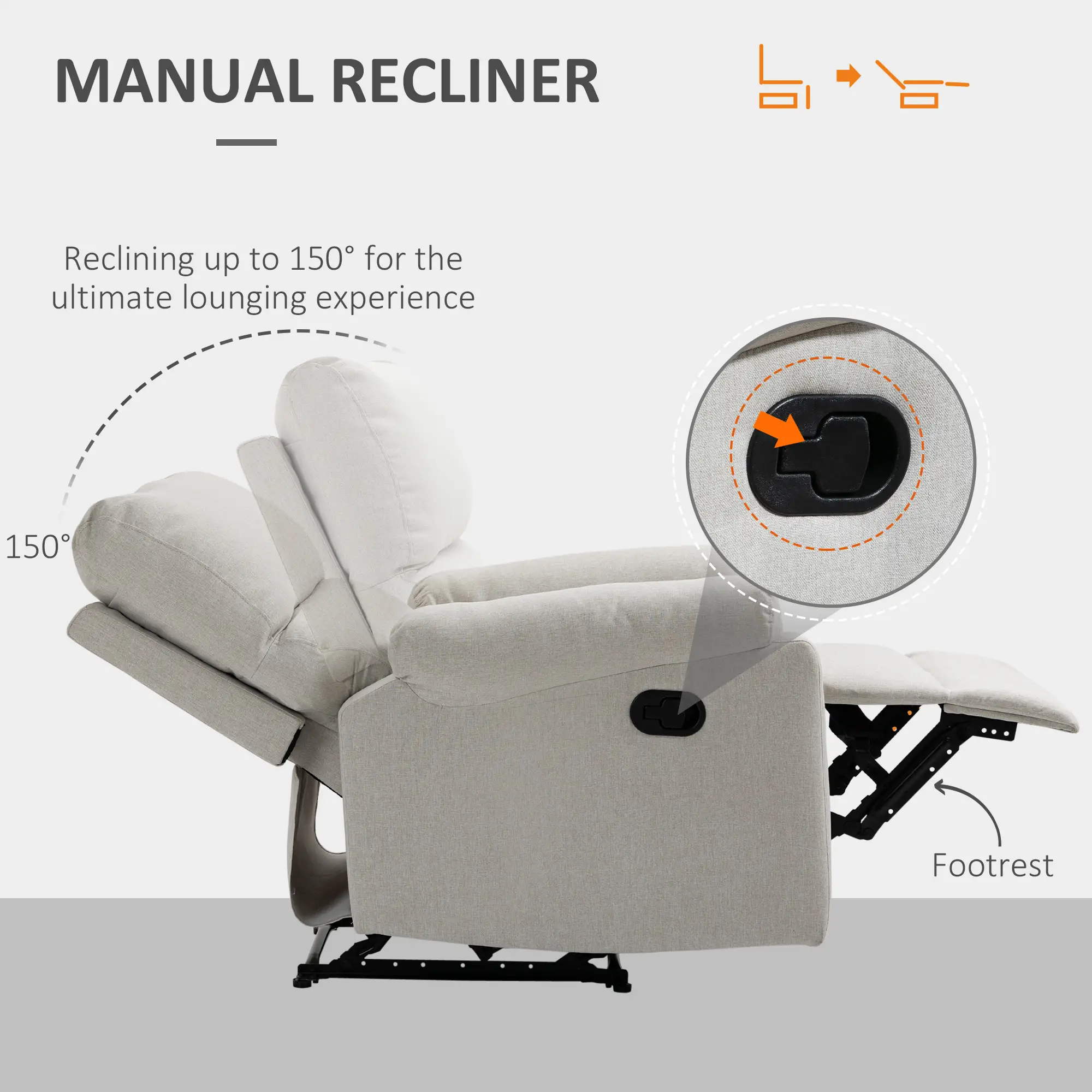 Recliner Chair, Manual Reclining Chair with Footrest, Padded Seat