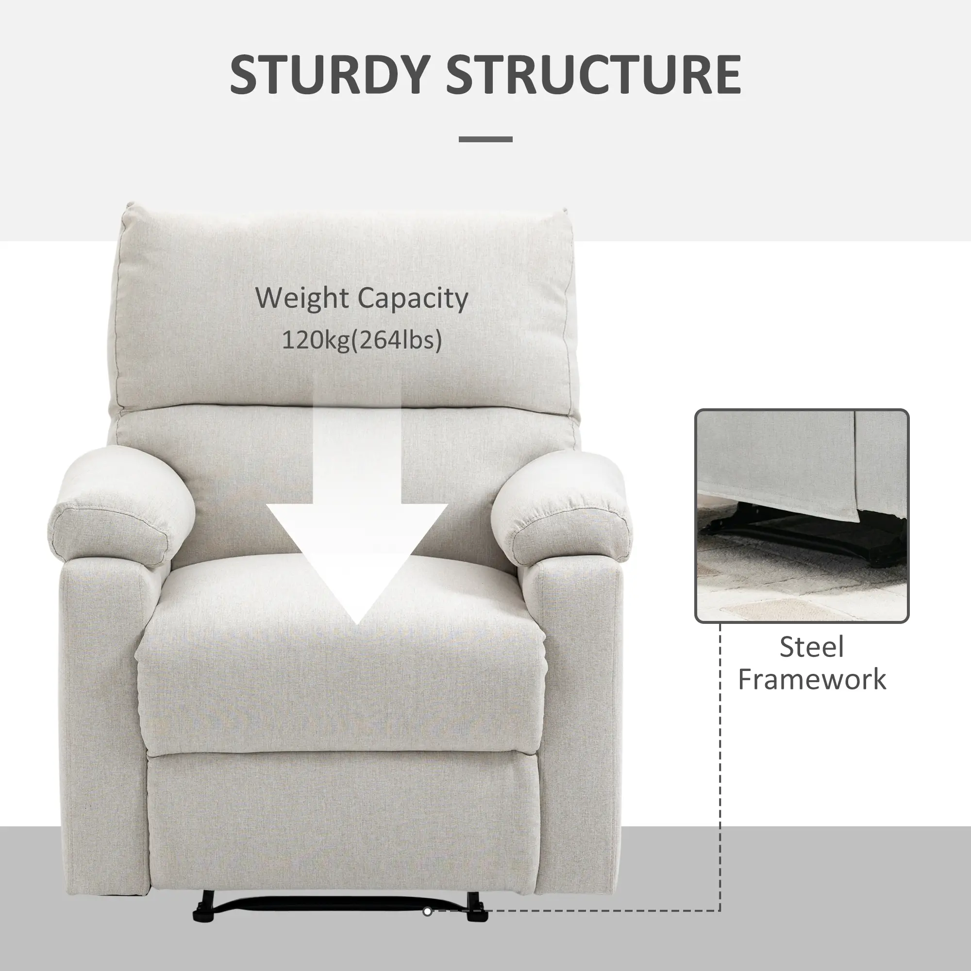 Recliner Chair, Manual Reclining Chair with Footrest, Padded Seat