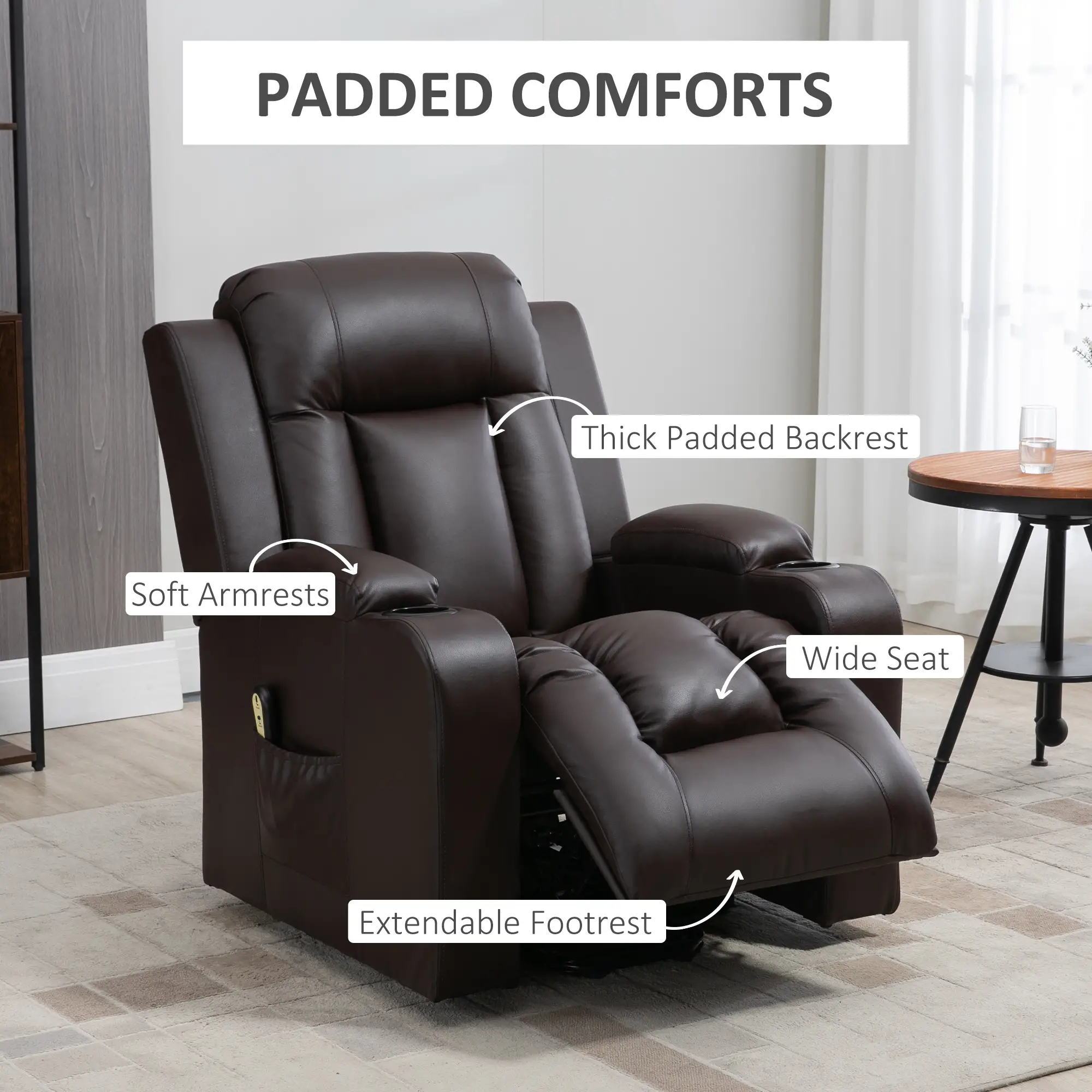 Electric Power Lift Chair, PU Leather Recliner Sofa with Footrest, Remote Control and Cup Holders