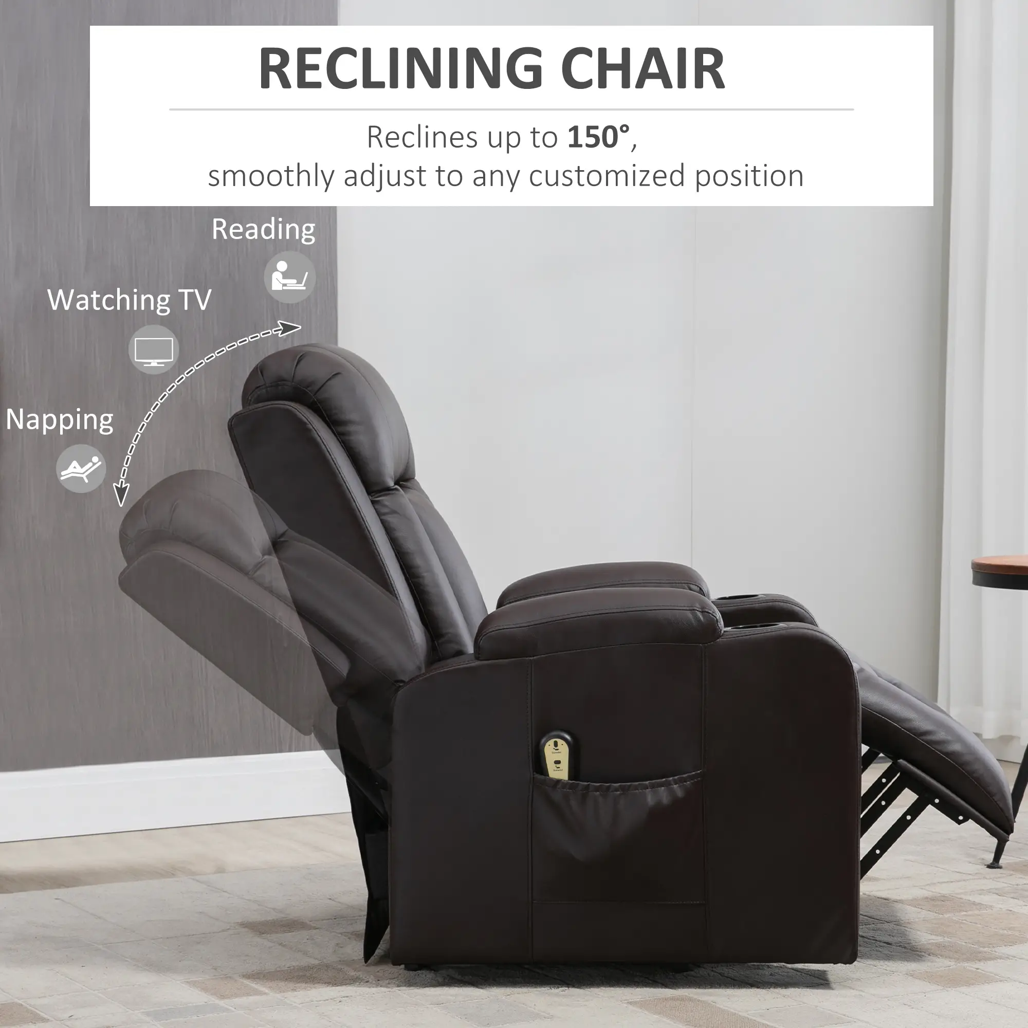 Electric Power Lift Chair, PU Leather Recliner Sofa with Footrest, Remote Control and Cup Holders