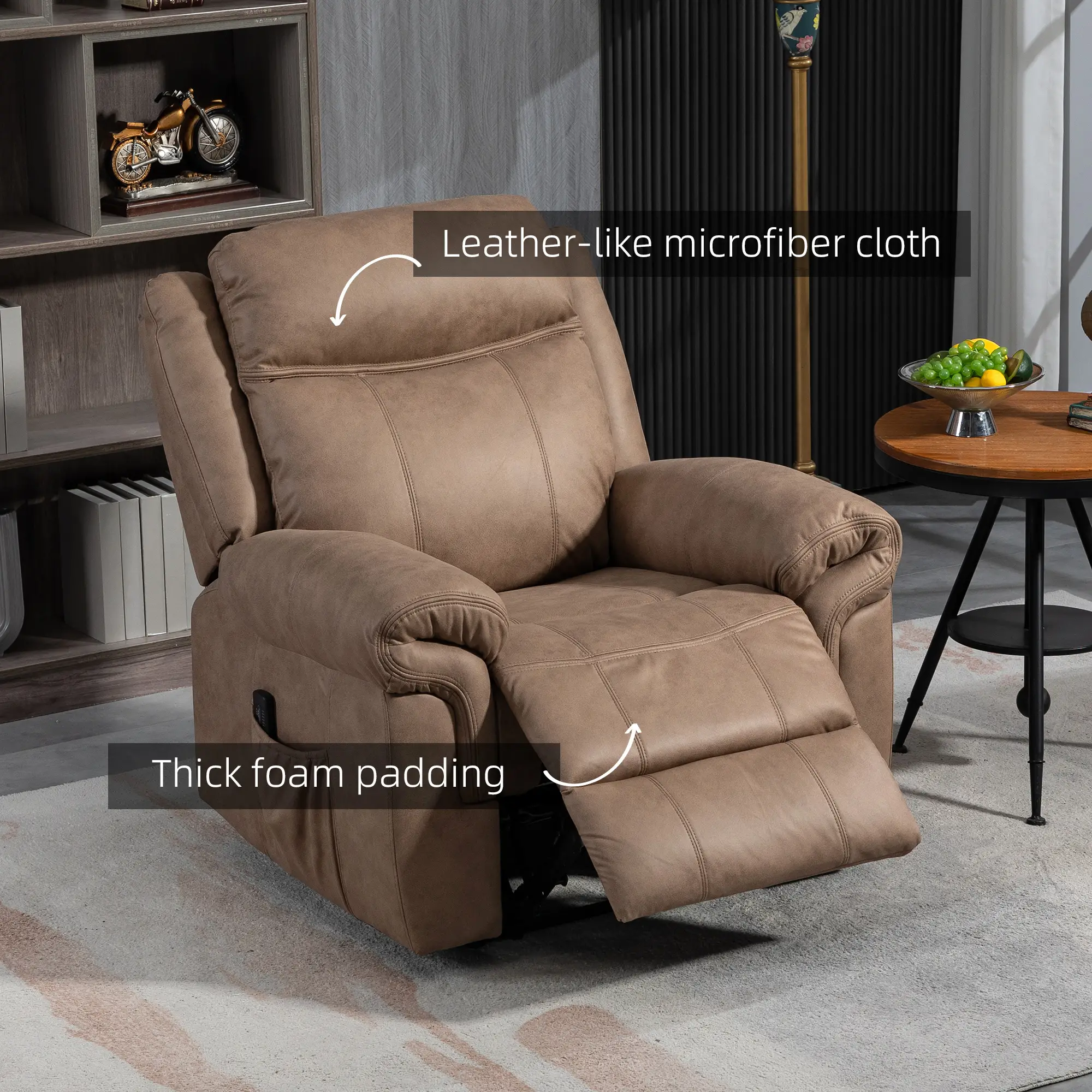 Manual Recliner Chair with Vibration Massage, Side Pockets, Microfibre Reclining Chair 