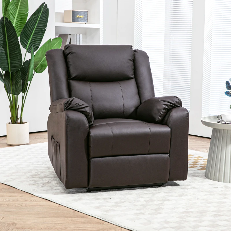 PU Leather Reclining Chair, Recliner Chair for Living Room with Footrest and 2 Side Pockets