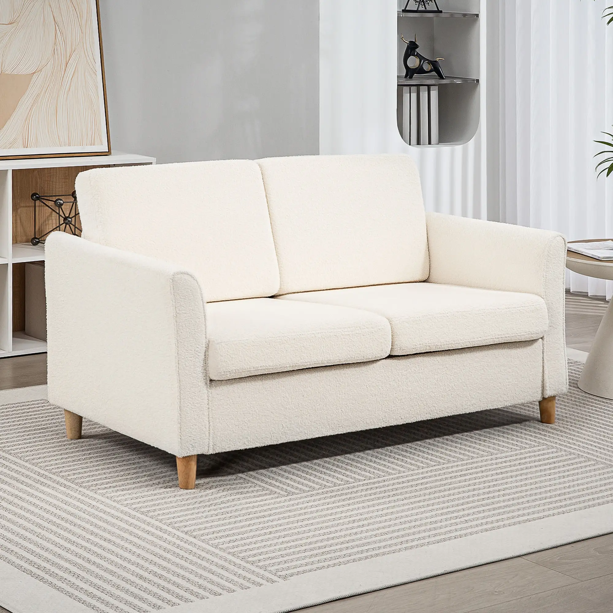 2-Seat Sofa Two-Seater Couch with Armrests and Wood Legs