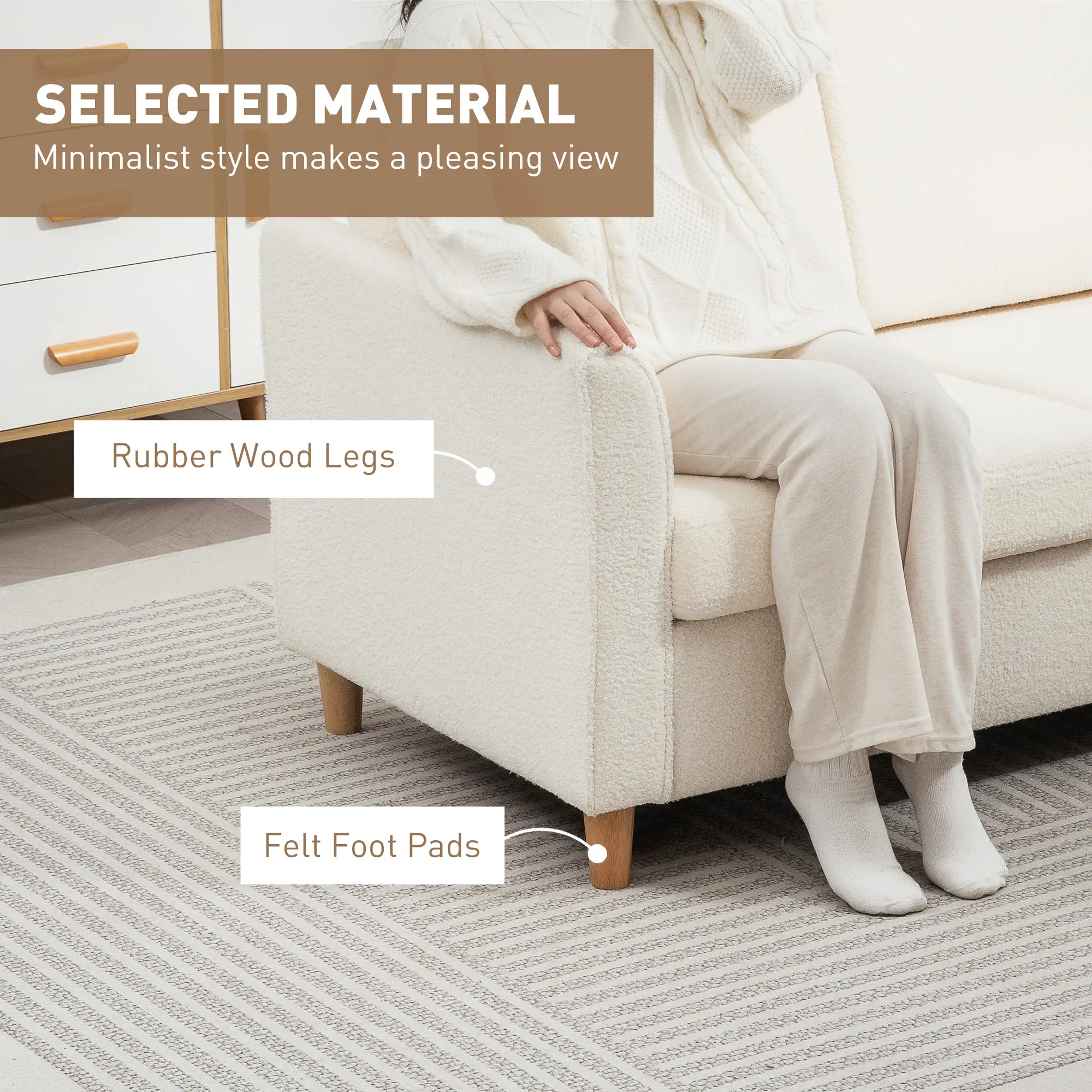 2-Seat Sofa Two-Seater Couch with Armrests and Wood Legs