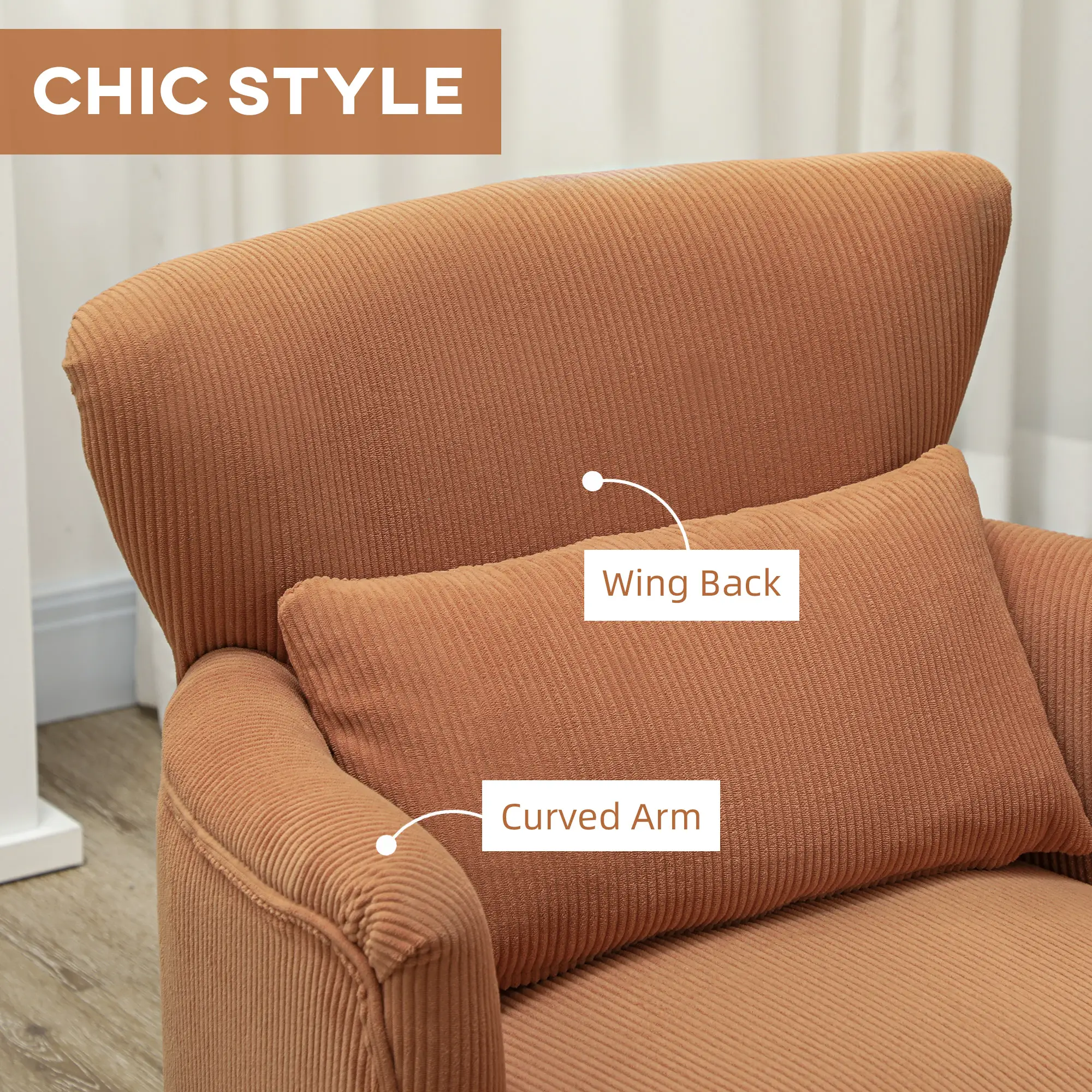 Modern Accent Chair, Upholstered Armchair with Solid Wood Legs and Lumbar Pillow for Living Room