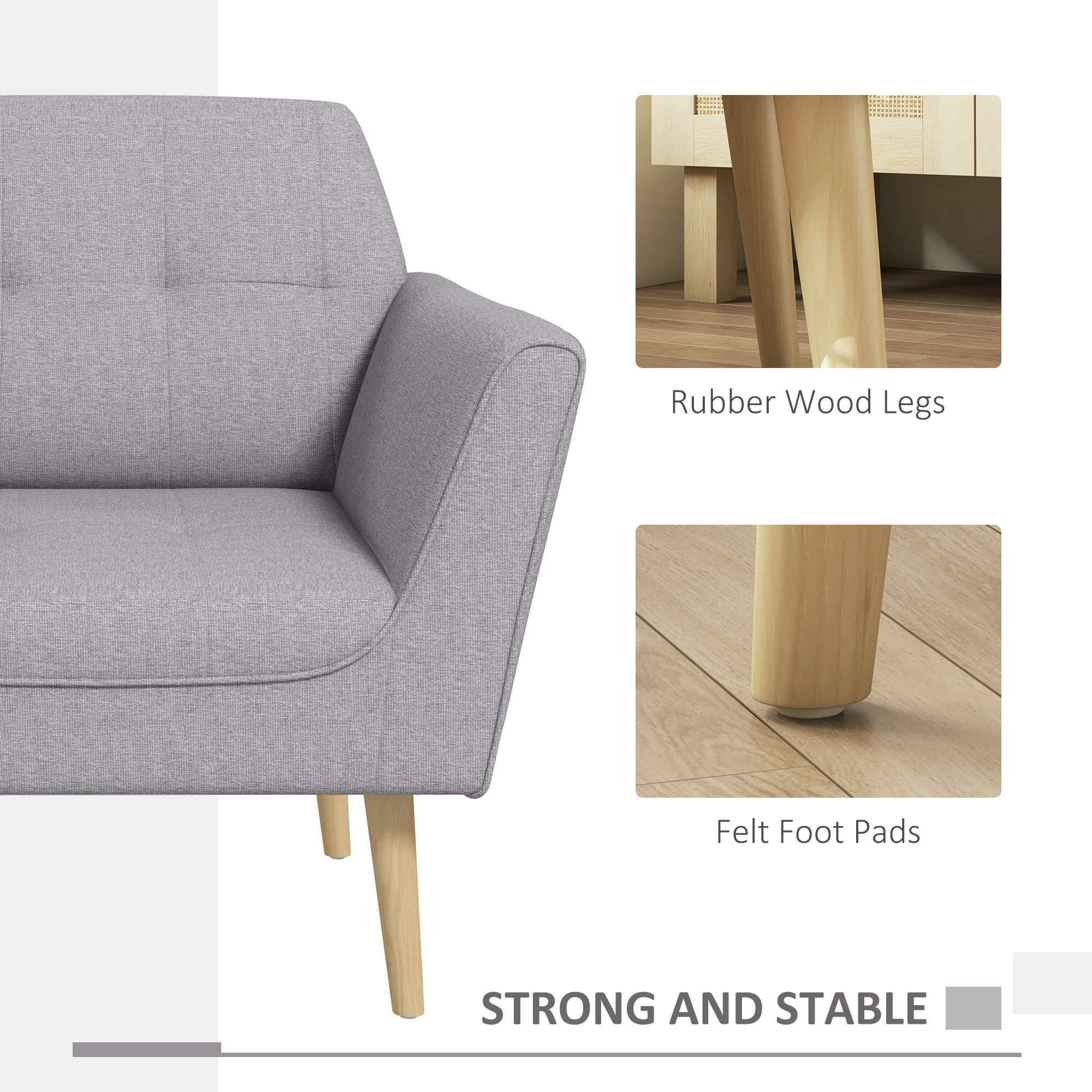 Upholstered Armchair, Modern Accent Chair with Tufted Pattern, Rubber Wood Legs