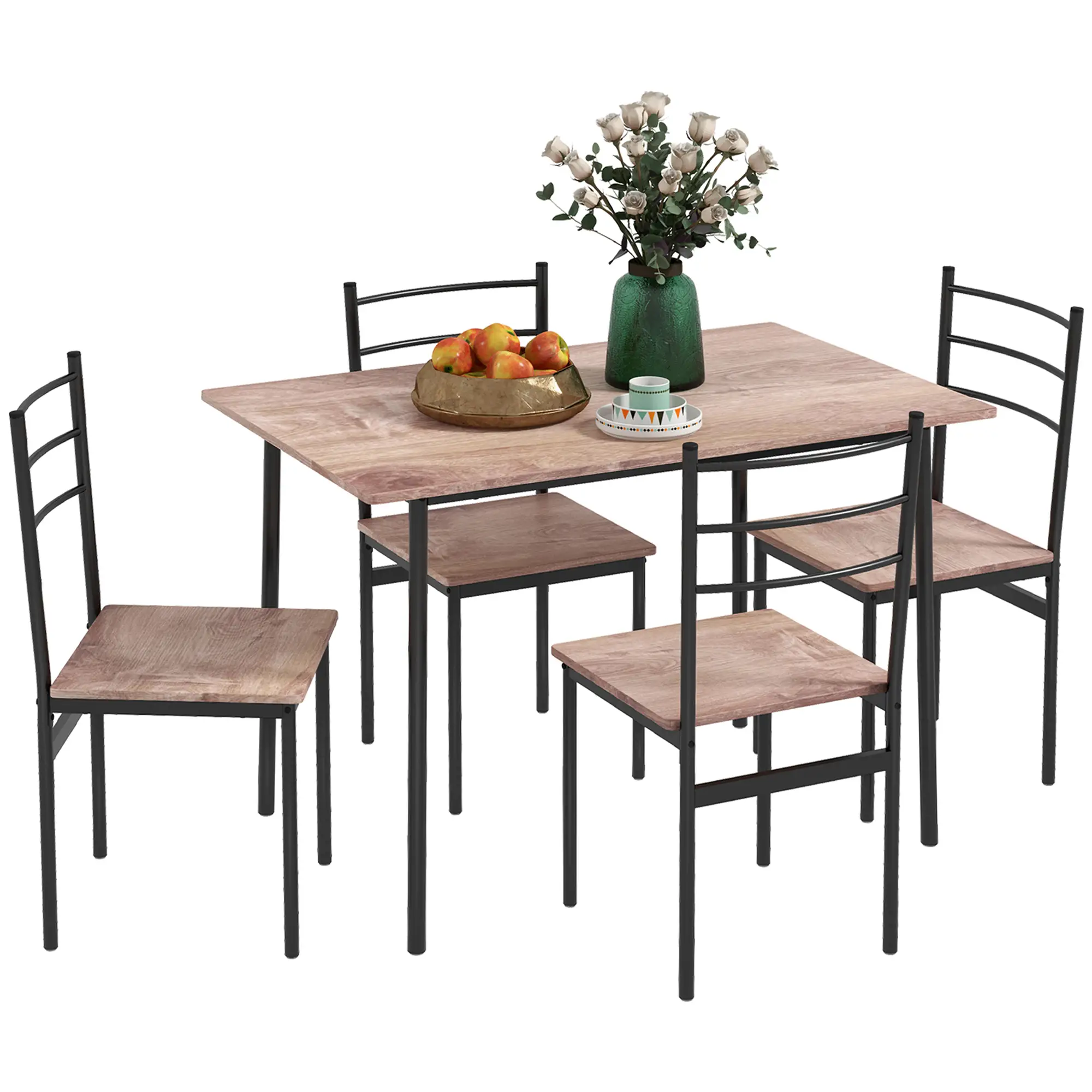 5 Piece Dining Table Set for 4, Space Saving Kitchen Table and 4 Chairs, Rectangle, Steel Frame for Dining Room