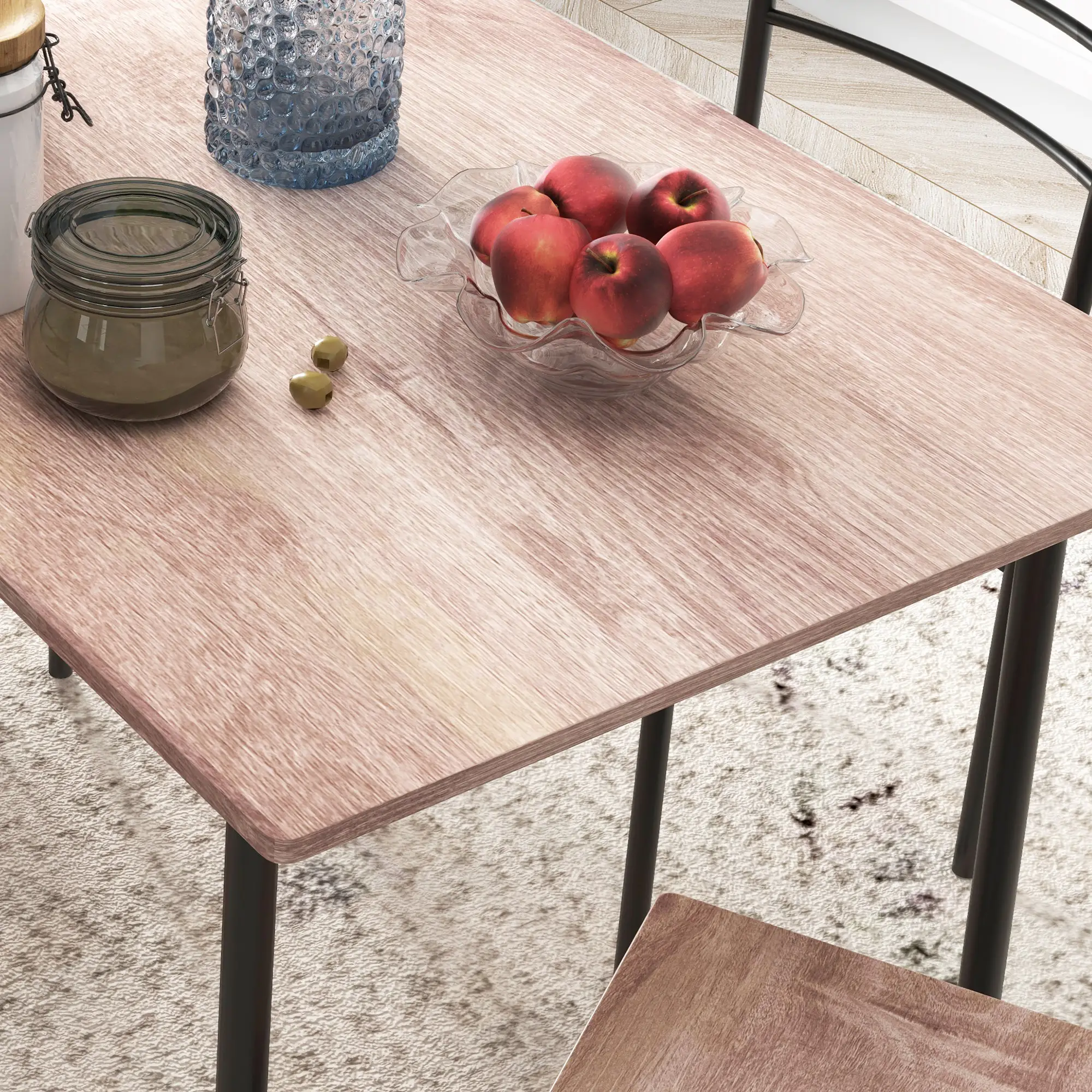 5 Piece Dining Table Set for 4, Space Saving Kitchen Table and 4 Chairs, Rectangle, Steel Frame for Dining Room