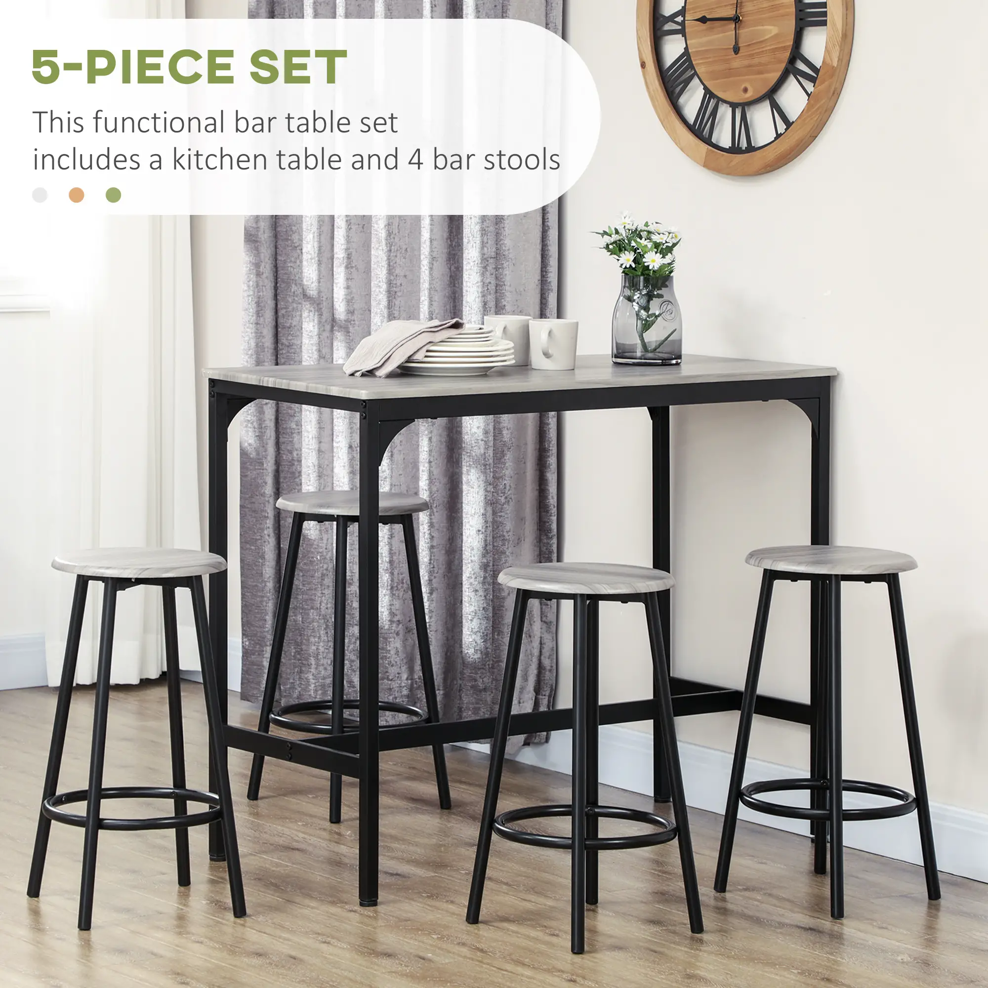 5-Piece Counter Height Bar Table and Chairs, Dining Table and Chairs Set for 4, Pub Table and Chairs