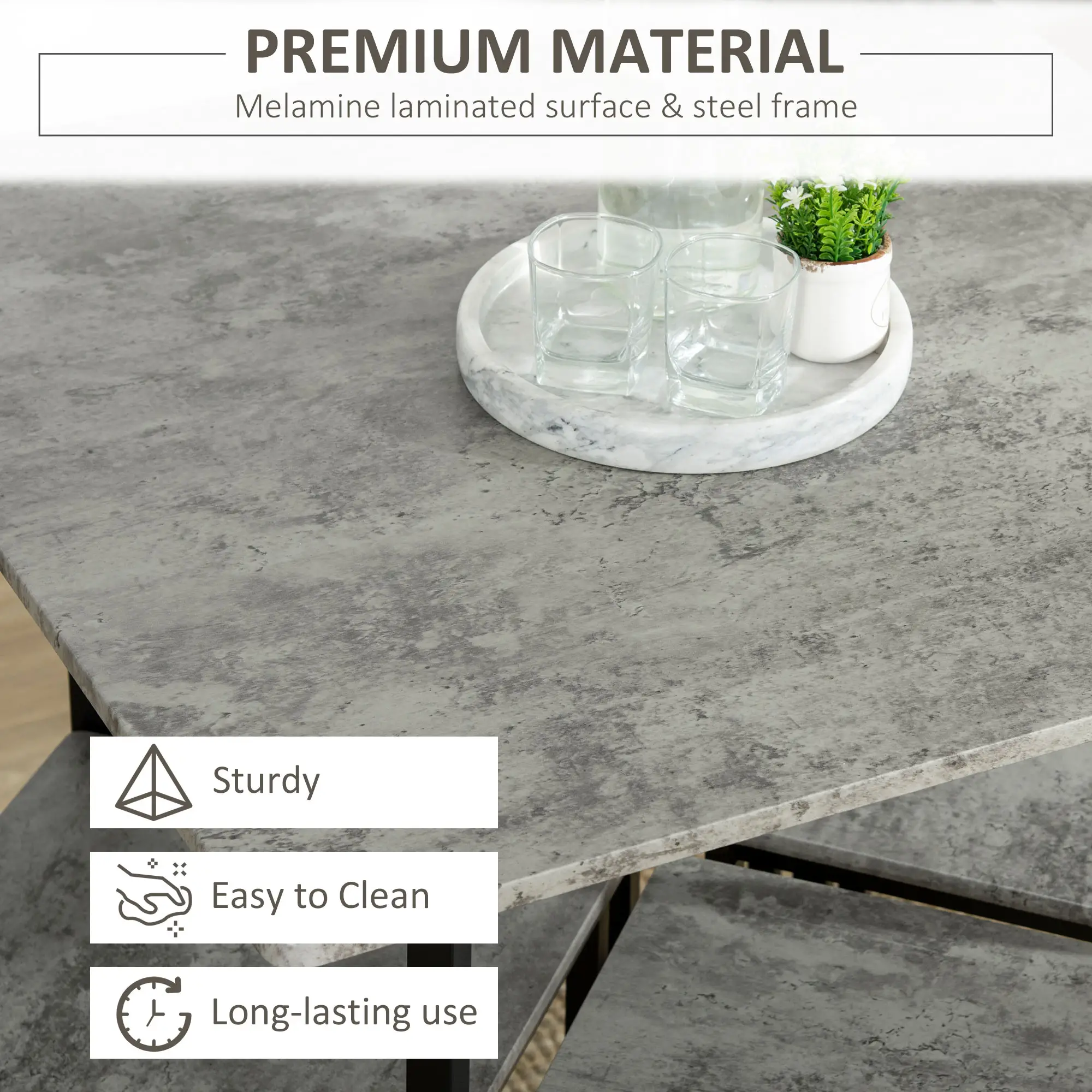 5 Pieces Industrial Rectangular Bar Table Set, Dining Table Set Breakfast Table with 4 Stools for Dining Room, Kitchen, Dinette, Oak