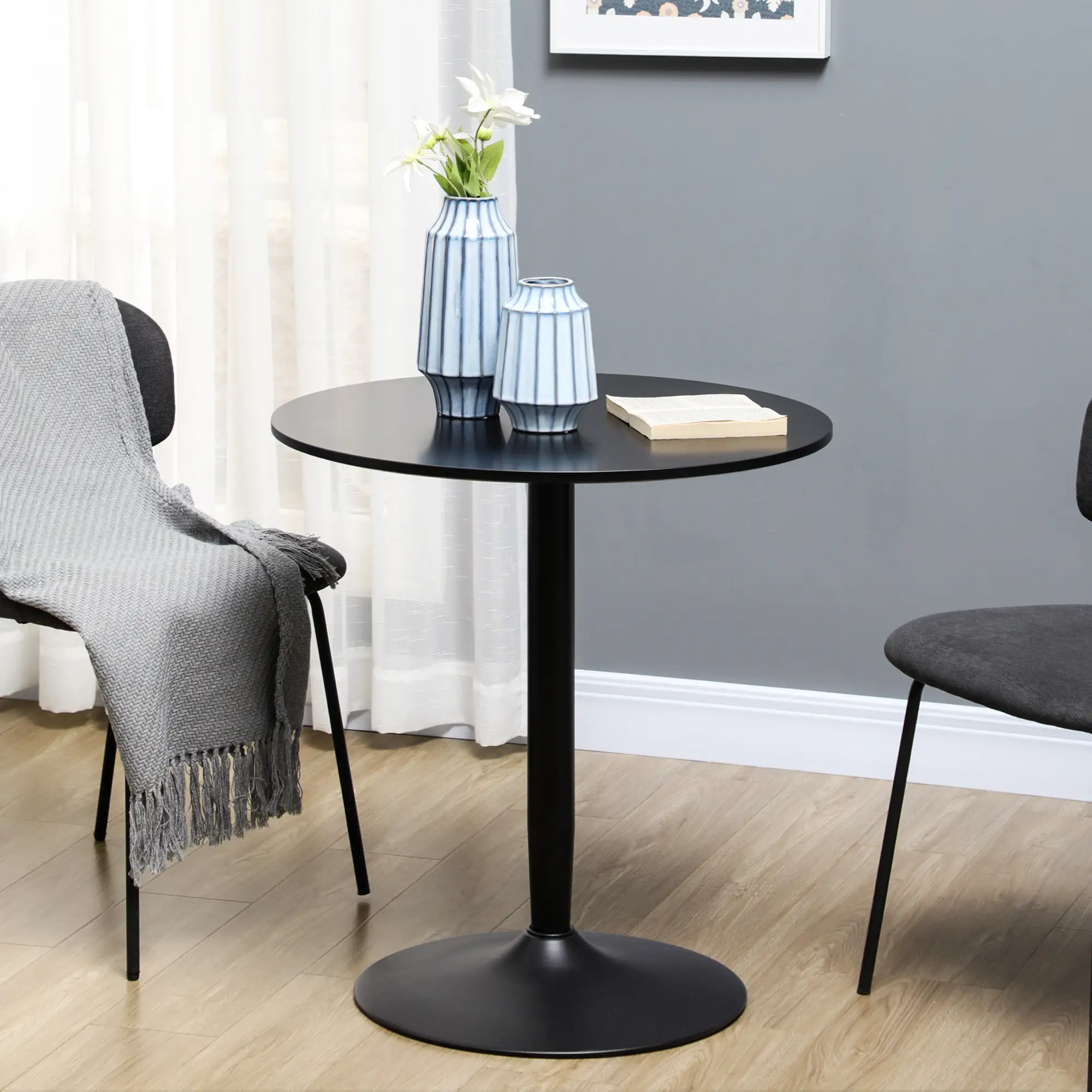 Modern Kitchen Table for 2, Round Dining Table with Steel Base
