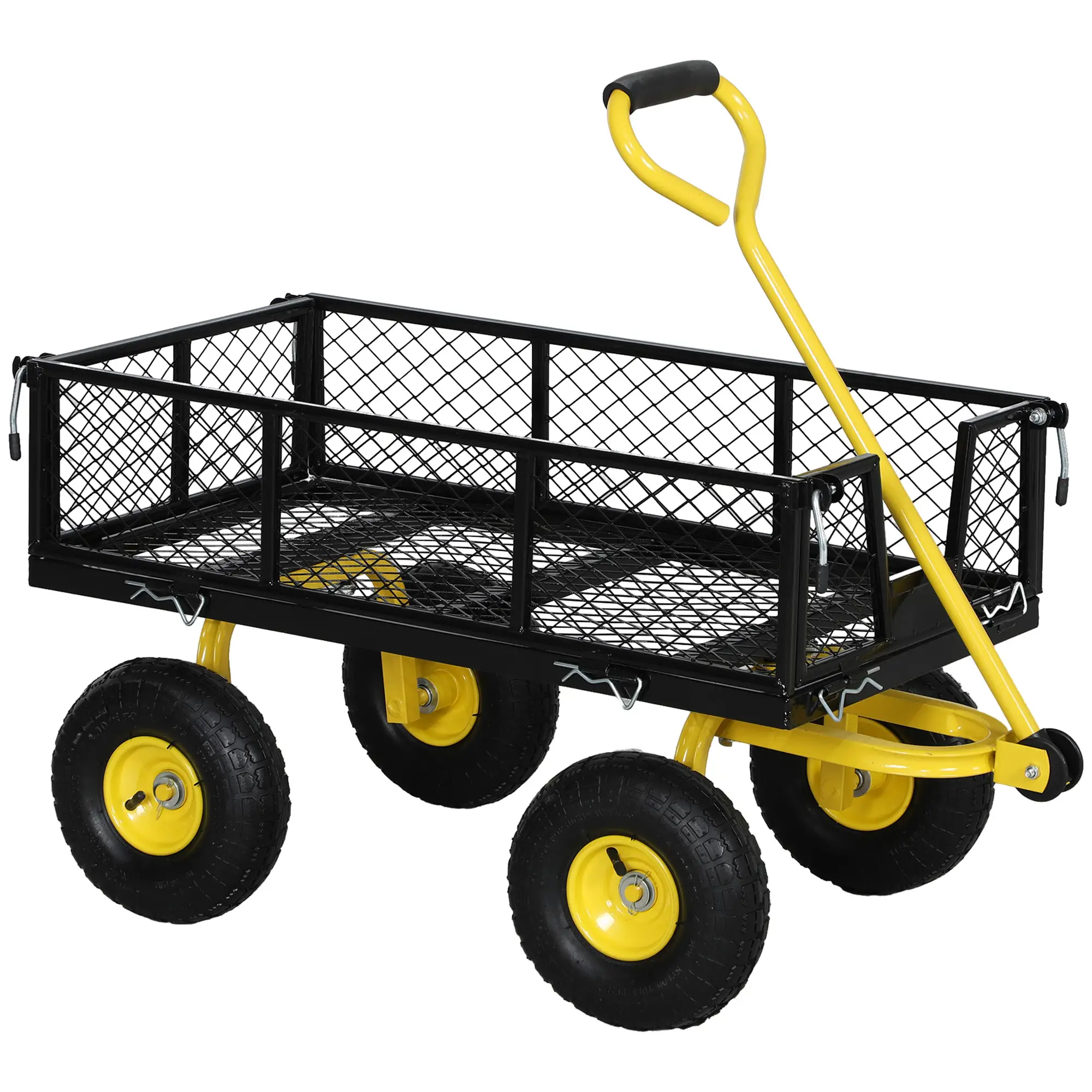  Steel Garden Cart, Utility Wagon with Removable Sides, 10" Wheels, 180° Rotating Handle, 440lbs Capatity