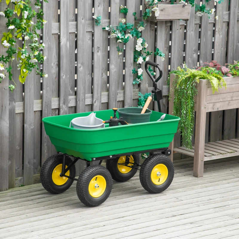 Garden Dump Cart Heavy Duty 440lbs Wagon with Steel Frame and 12" Pneumatic Tires, Green
